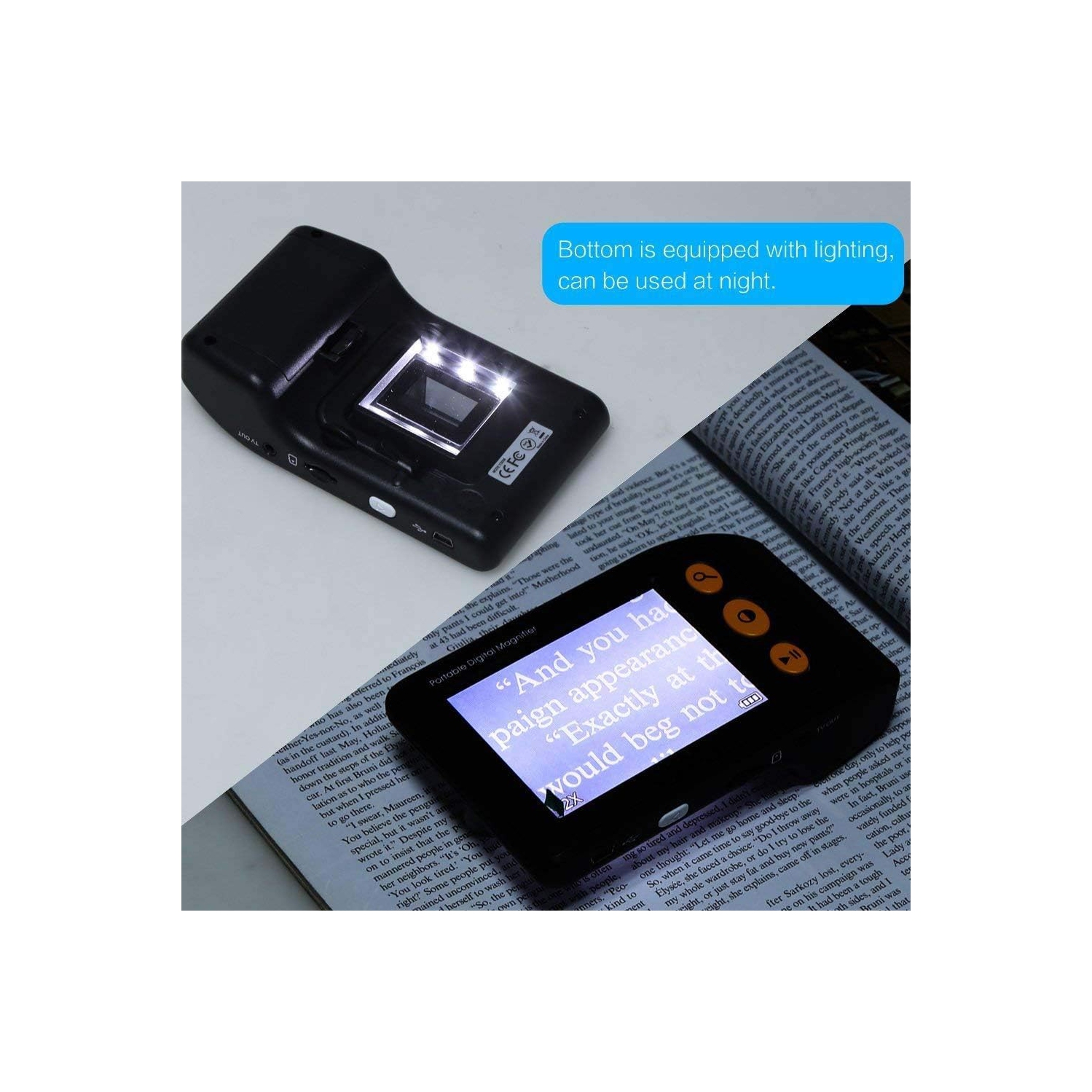 3.5-inch handheld auxiliary digital magnifier | 8 color modes | 2X-25X adjustable magnification | Portable reading aid | Suitable for students, the