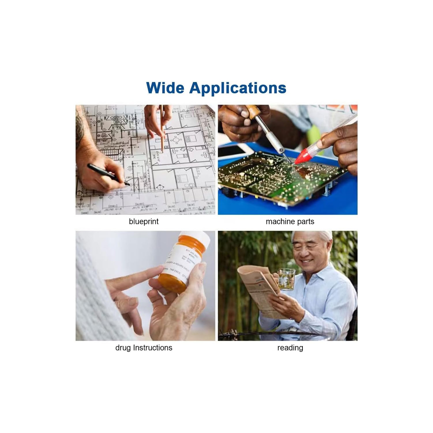 Loupe de lecture électronique portative 3-10x | 6 lampes de protection oculaire LED | Conception rechargeable | Base antirayure | Aide visuelle HD