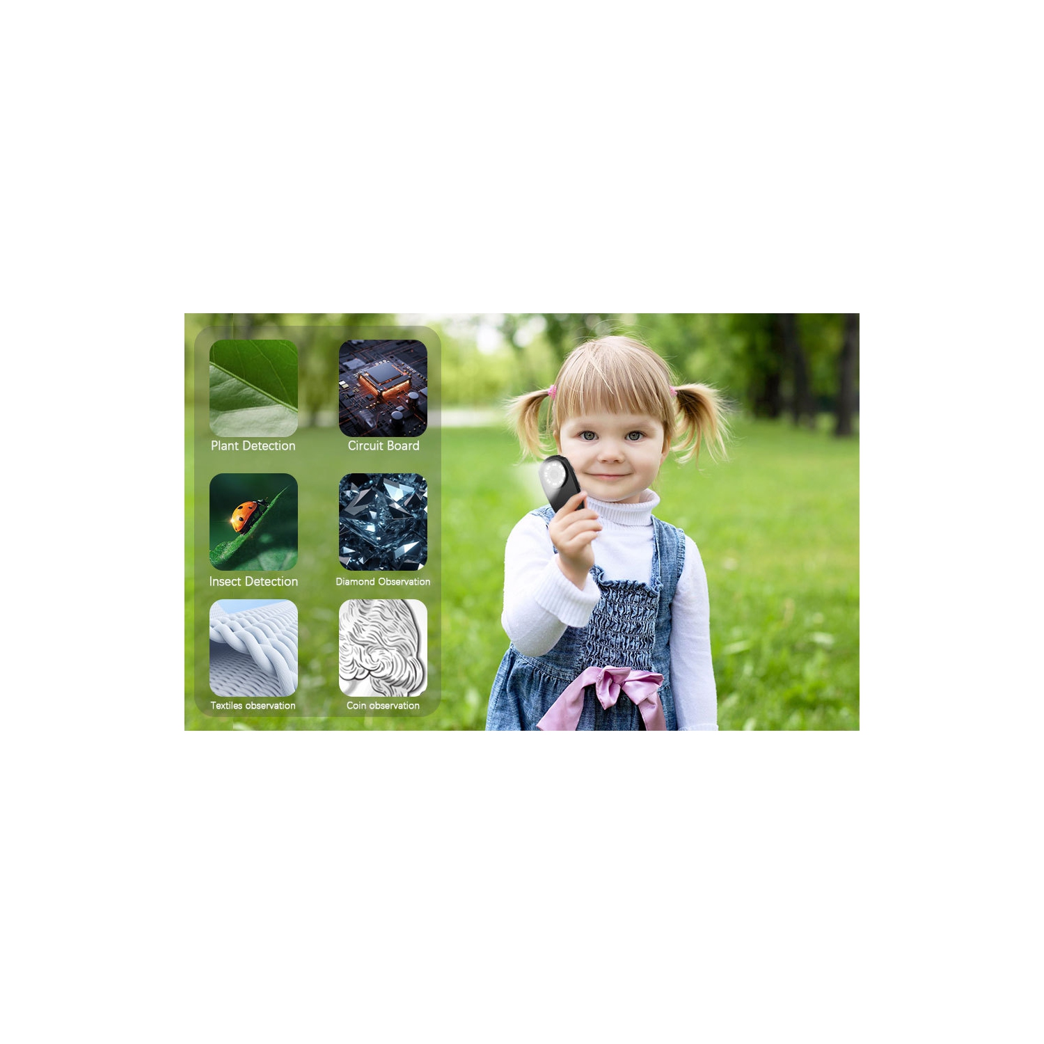 Microscope numérique portatif HD de 2 pouces | 600&nbsp;mAh rechargeable | Lampe d'appoint 8 LED | Convient à la lecture/réparation