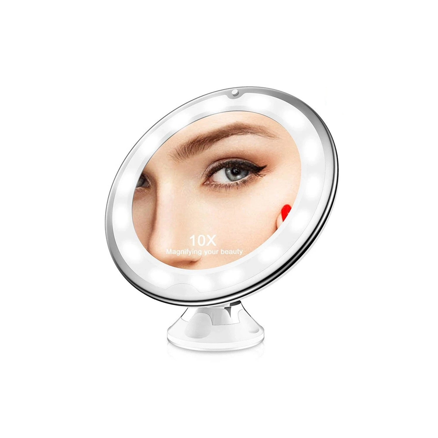 Miroir de maquillage lumineux à grossissement 10x avec ventouse à verrouillage électrique, miroir de toilette portatif sans fil pivotant à 360 degrés