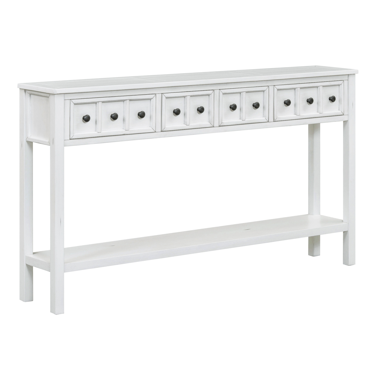 Kepooman Rustic Entryway Console Table, 60" Long Sofa Table with two Different Size Drawers and Bottom Shelf for Storage - White