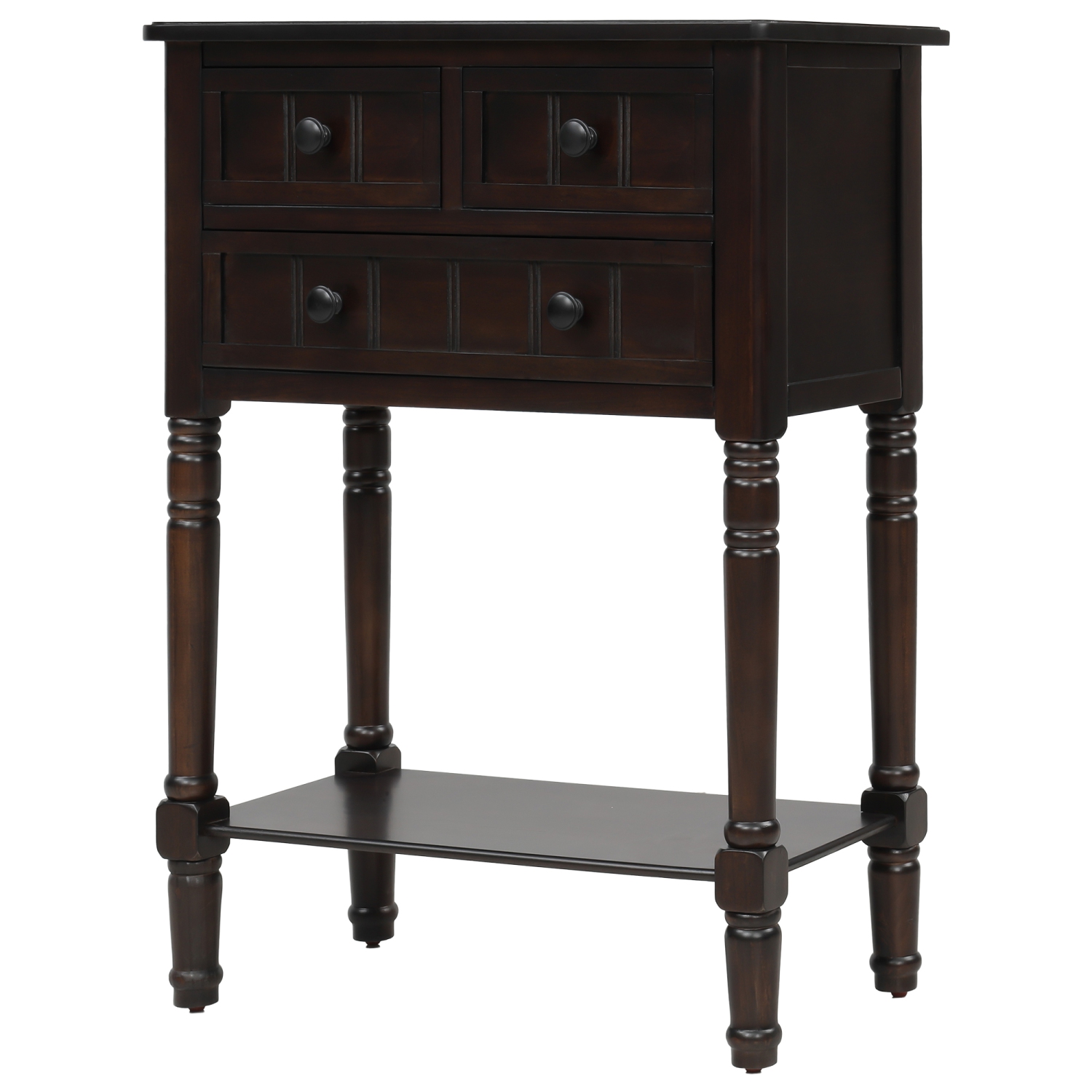Kepooman Narrow Console Table with Three Storage Drawers and Bottom Shelf for Entryway and Living Room - Espresso