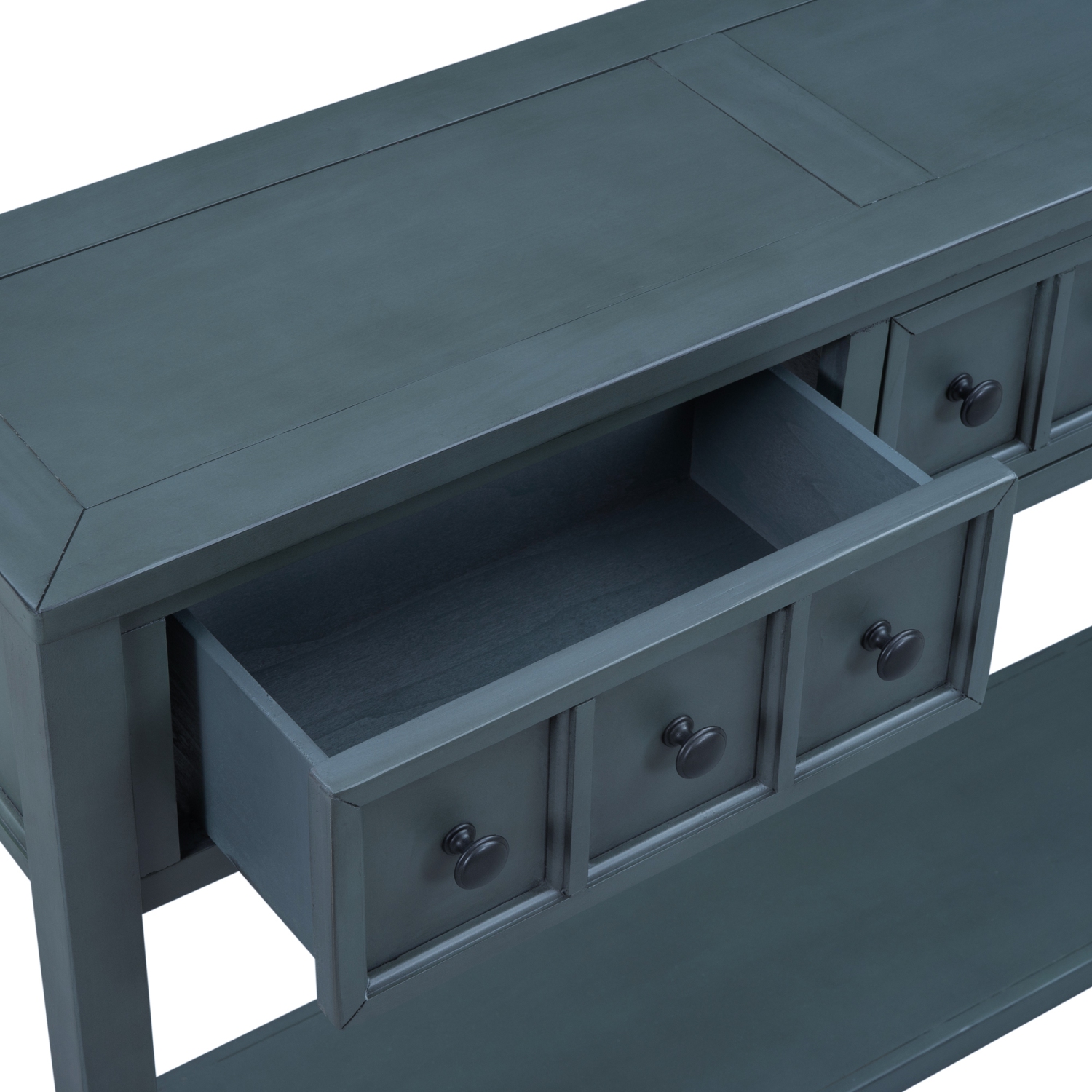 Kepooman Rustic Entryway Console Table, 60" Long Sofa Table with two Different Size Drawers and Bottom Shelf for Storage - Navy