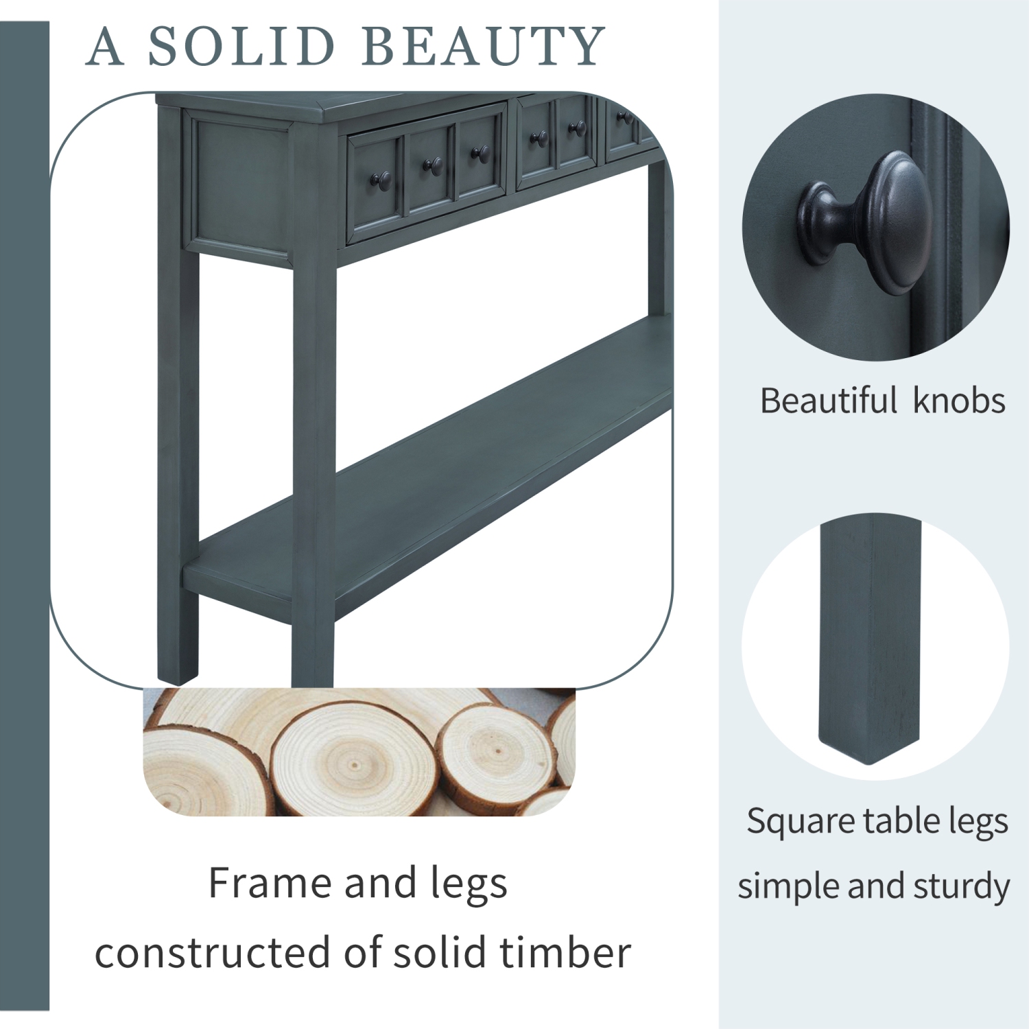 Kepooman Rustic Entryway Console Table, 60" Long Sofa Table with two Different Size Drawers and Bottom Shelf for Storage - Navy