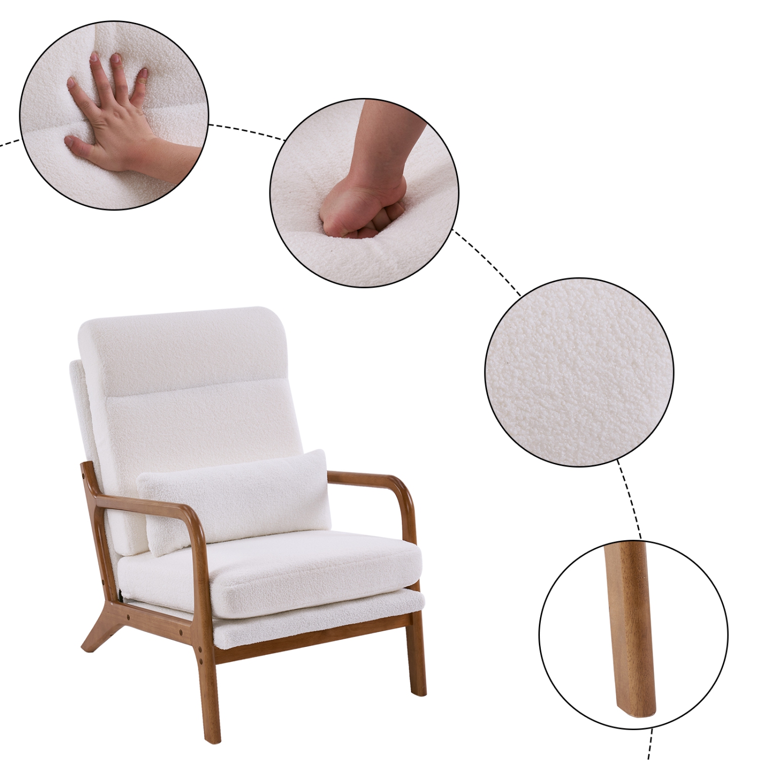 Karl Home Wide Armchair Solid Wood Accent Chair White