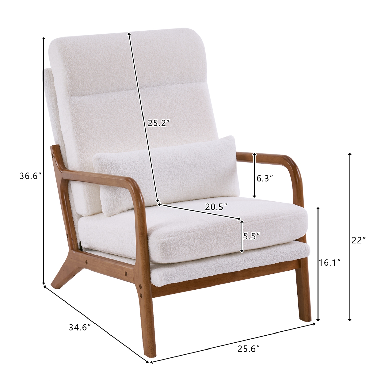 Karl Home Wide Armchair Solid Wood Accent Chair White