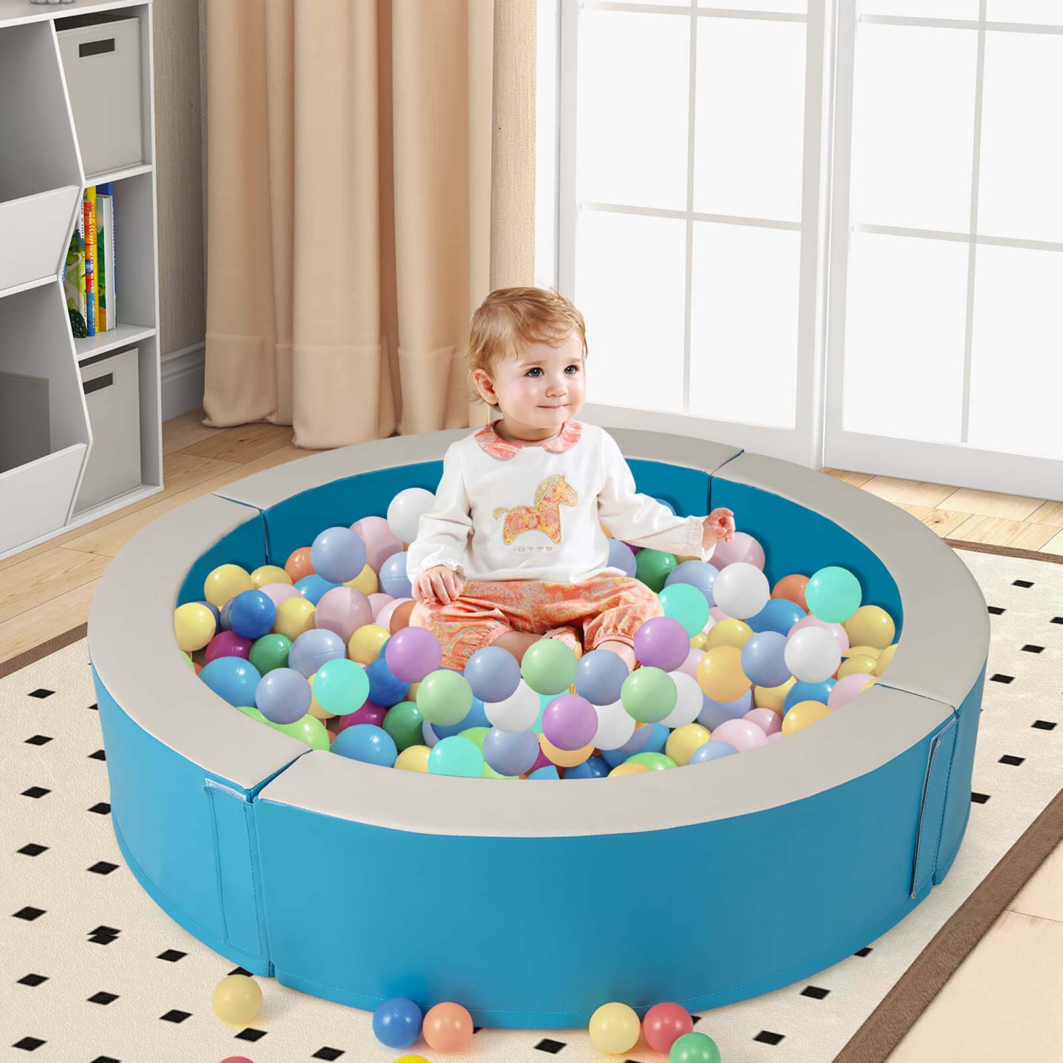 Piscine à balles en mousse amovible Baby Ball Pit de 44,5 x 10 po de Costway avec 50 balles océaniques colorées bleues/roses
