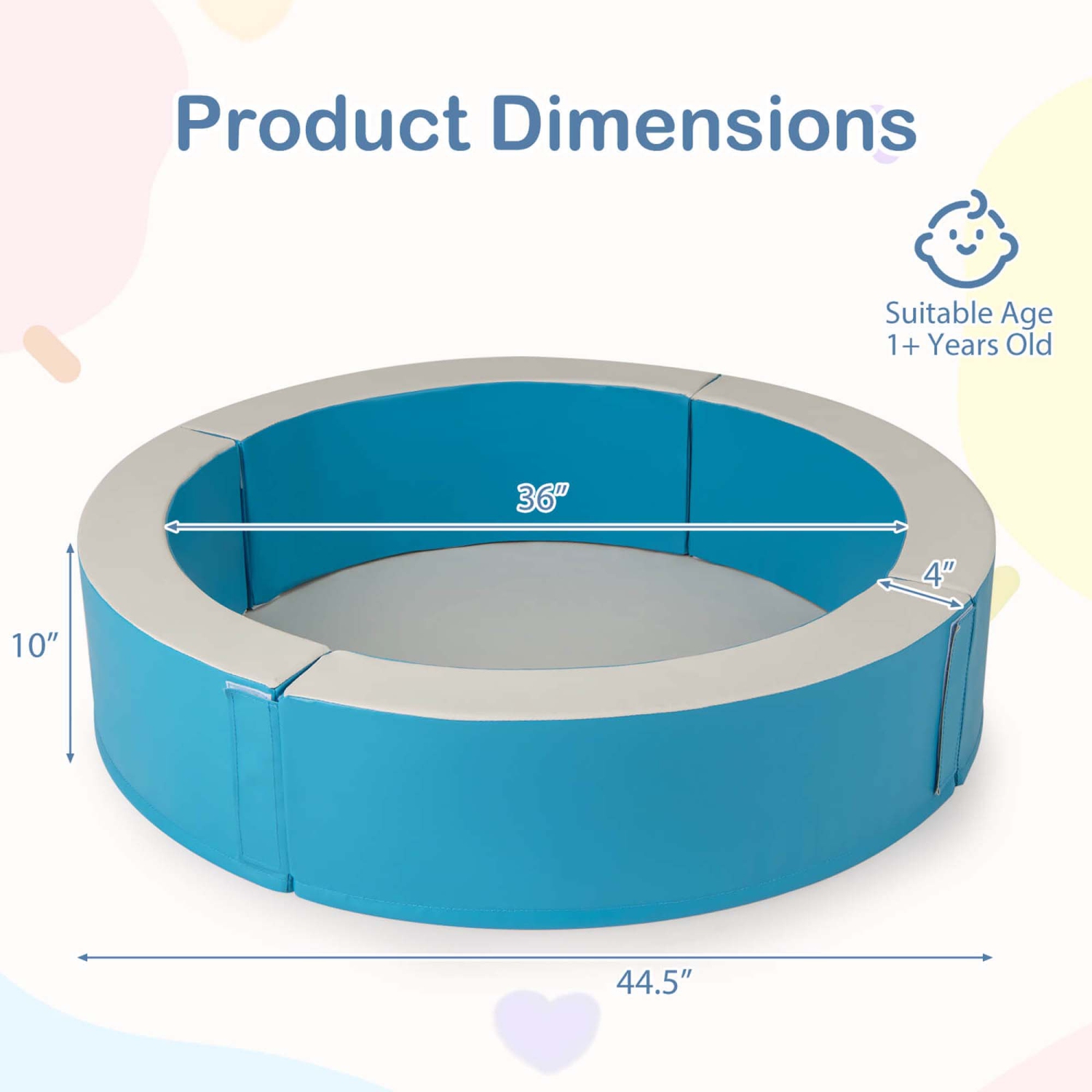 Piscine à balles en mousse amovible Baby Ball Pit de 44,5 x 10 po de Costway avec 50 balles océaniques colorées bleues/roses