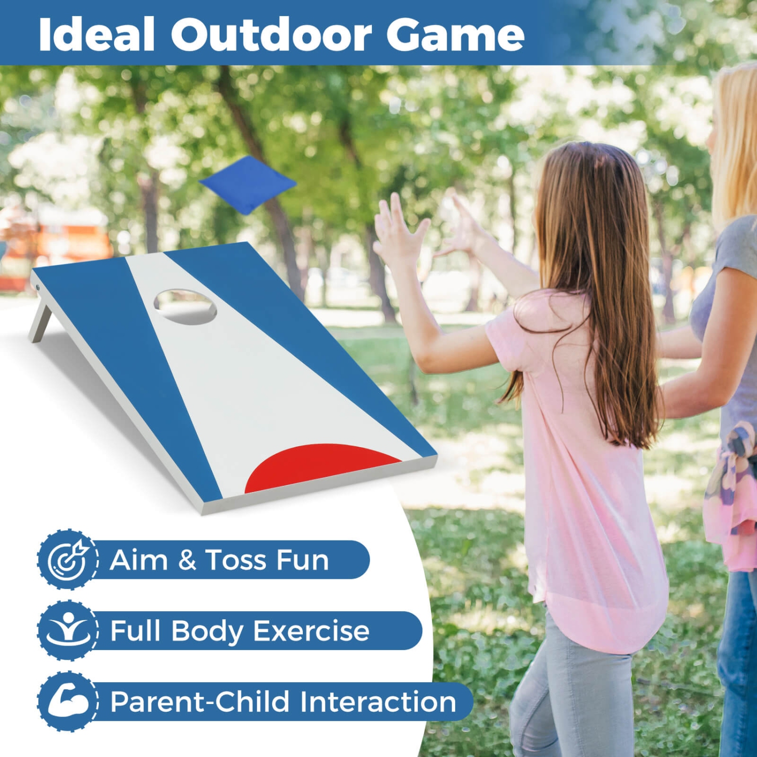 Costway 3 x 2 FT Cornhole Board Set with Foldable Legs & Side Handle 8 Bean Bags Included