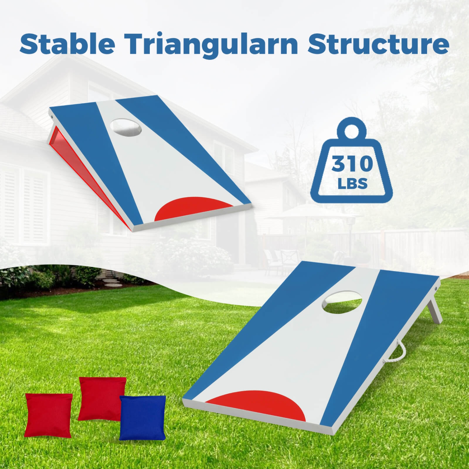 Costway 3 x 2 FT Cornhole Board Set with Foldable Legs & Side Handle 8 Bean Bags Included