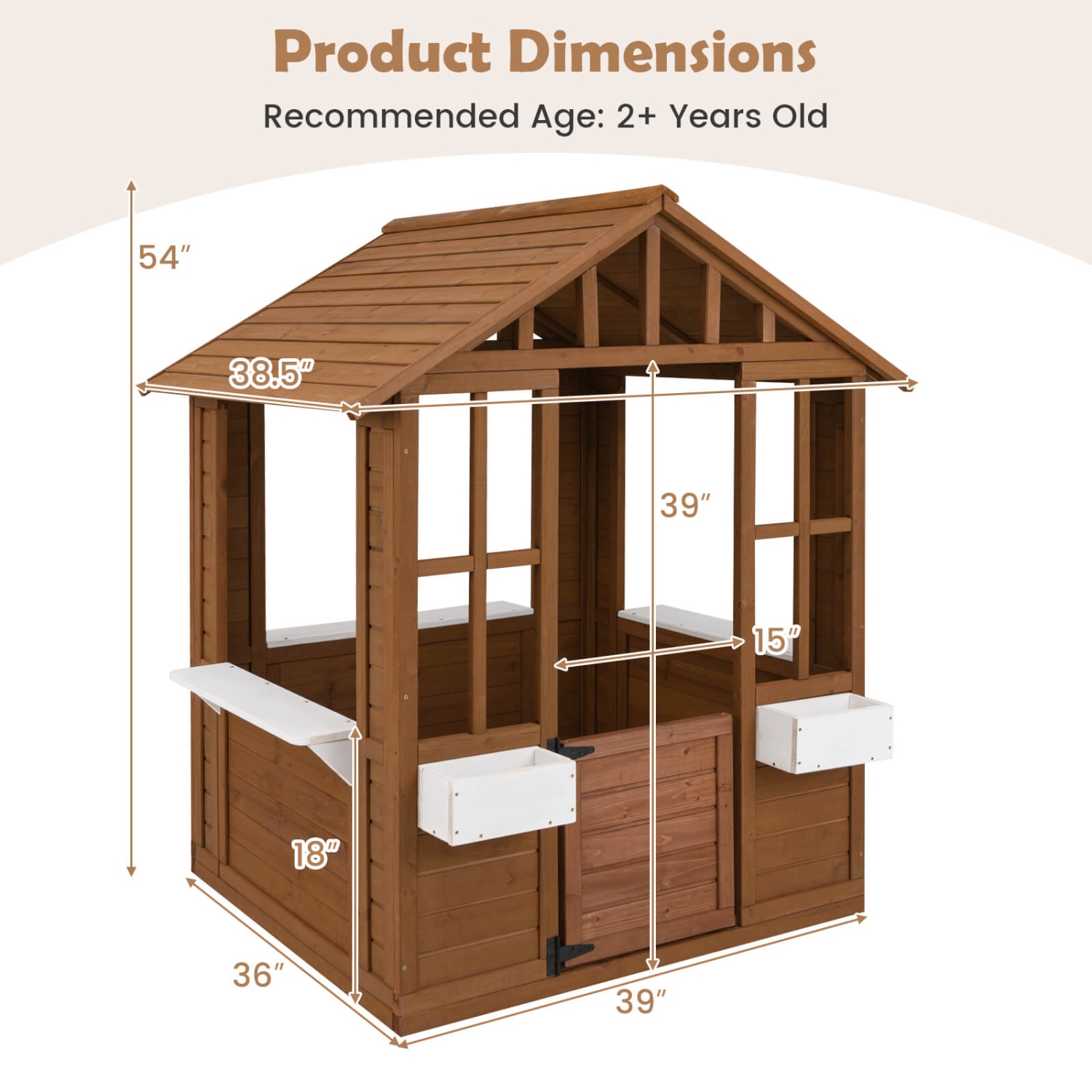 Costway Outdoor Playhouse Wood Adventures Cottage with Serving Stations & Door Natural