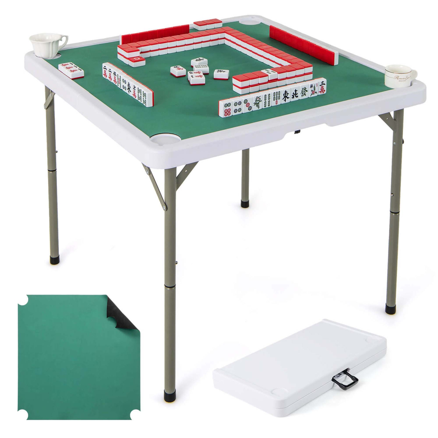 Costway 35" Folding Mahjong Table with Cup Holders & Smooth Felt Mat Carrying Handle Green/Red/Blue/Multicolor