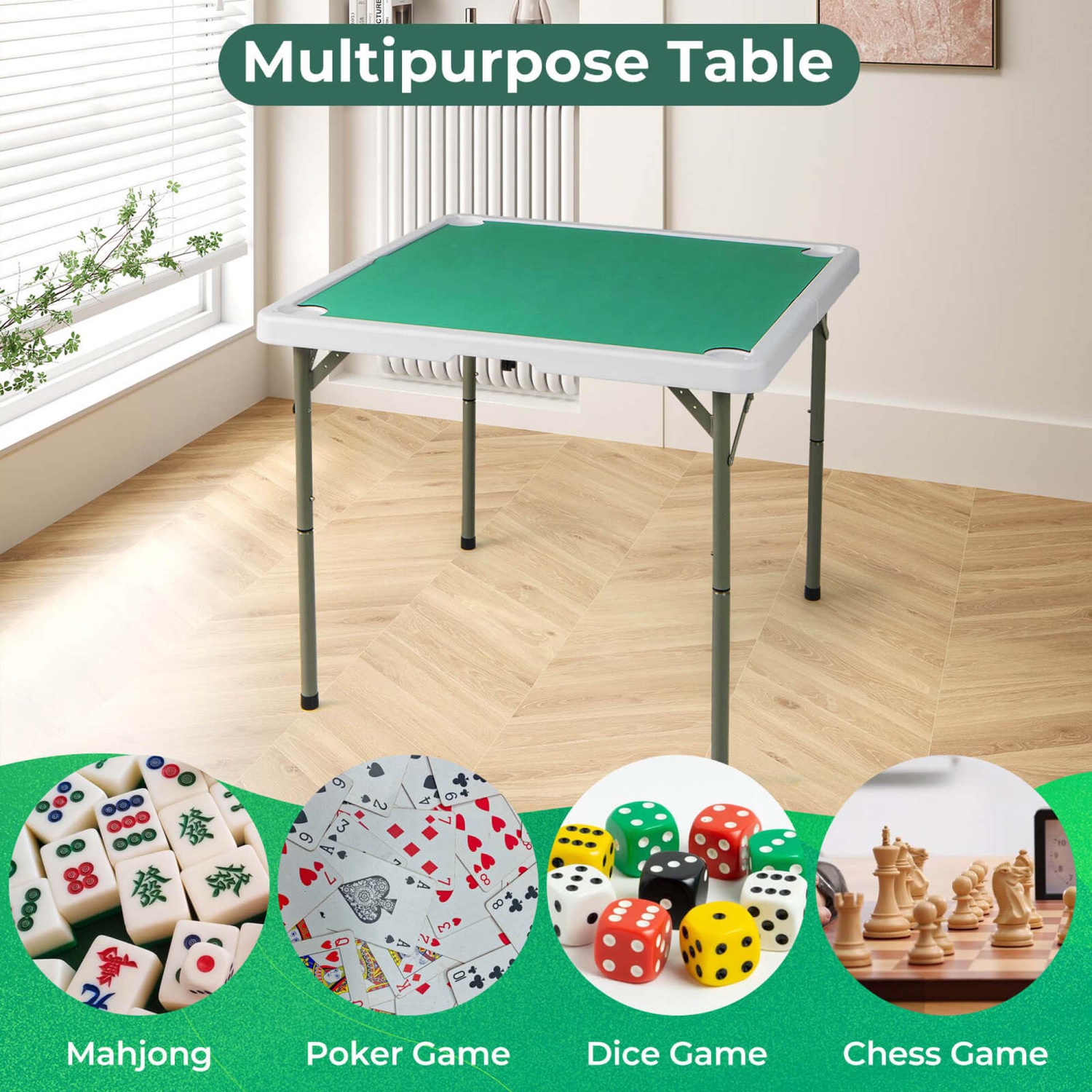 Costway 35" Folding Mahjong Table with Cup Holders & Smooth Felt Mat Carrying Handle Green/Red/Blue/Multicolor