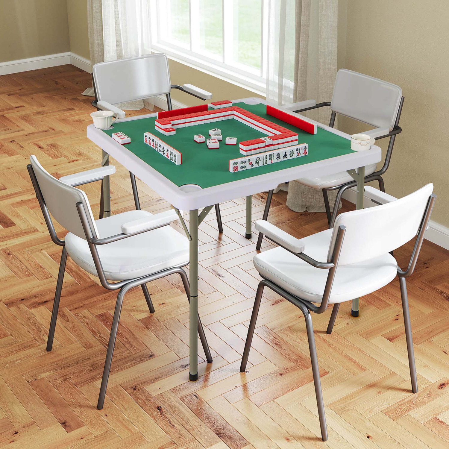 Costway 35" Folding Mahjong Table with Cup Holders & Smooth Felt Mat Carrying Handle Green/Red/Blue/Multicolor