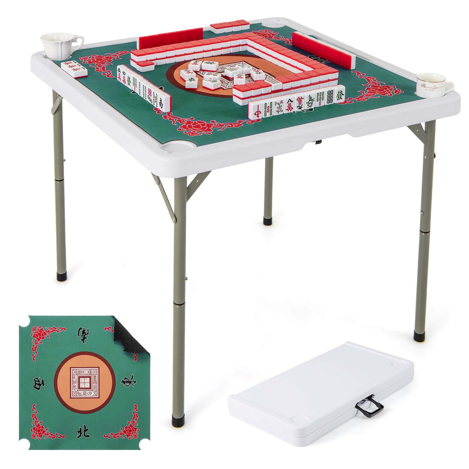 Table pliante Mahjong de 35&nbsp;po de Costway avec porte-gobelets et tapis en feutre lisse, vert/rouge/bleu/multicolore