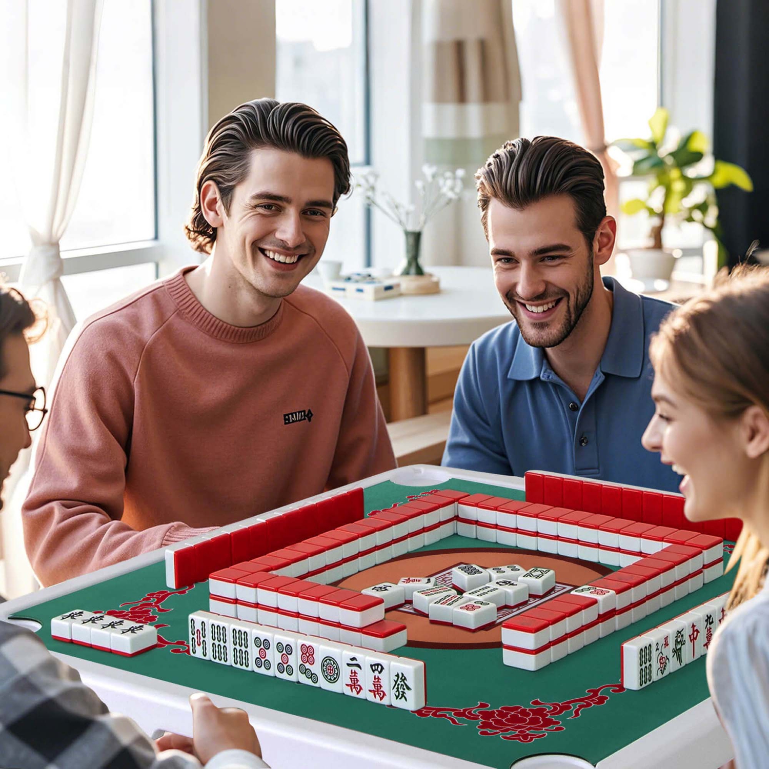 Table pliante Mahjong de 35&nbsp;po de Costway avec porte-gobelets et tapis en feutre lisse, vert/rouge/bleu/multicolore