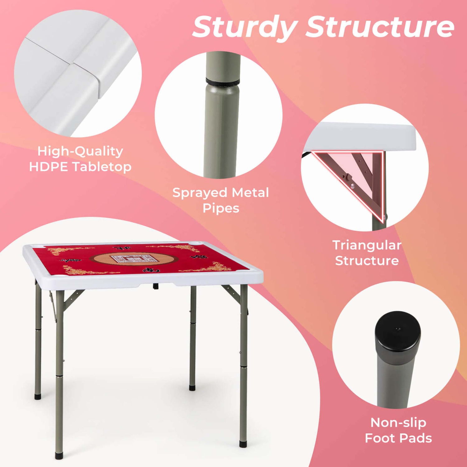 Table pliante Mahjong de 35&nbsp;po de Costway avec porte-gobelets et tapis en feutre lisse, vert/rouge/bleu/multicolore