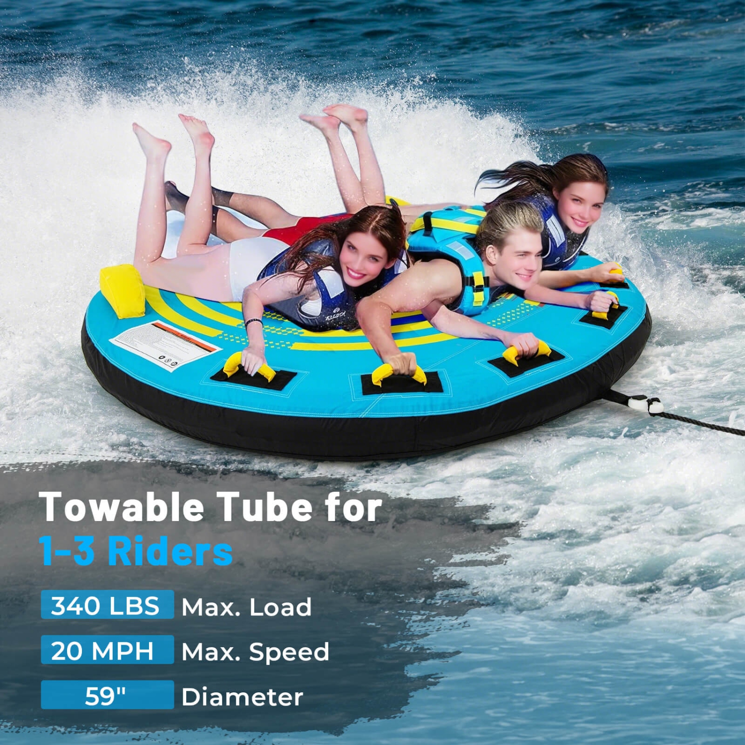 Costway Towable Tube for Boating 1-3 Person Inflatable Boat Tube for Youth & Adult