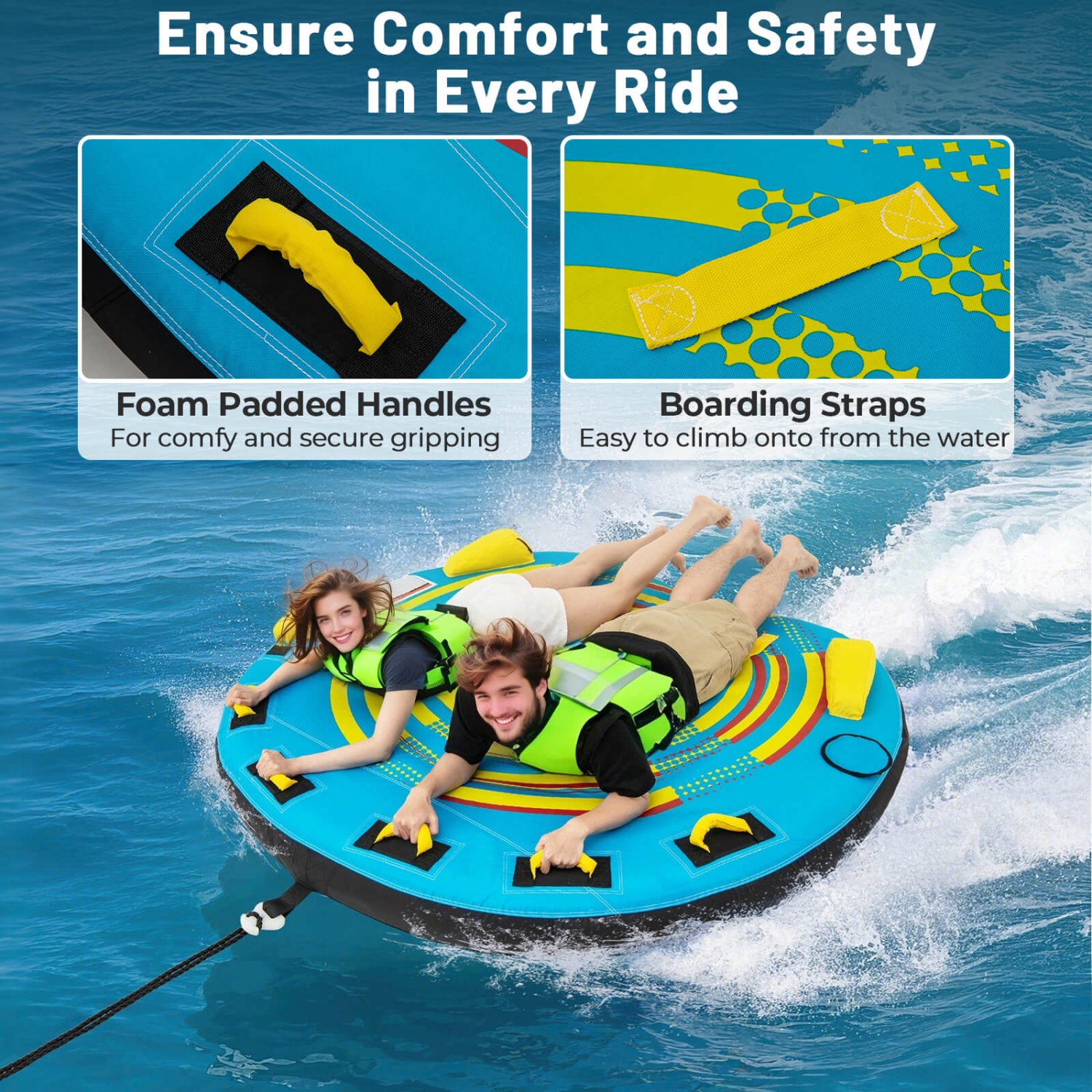 Costway Towable Tube for Boating 1-3 Person Inflatable Boat Tube for Youth & Adult