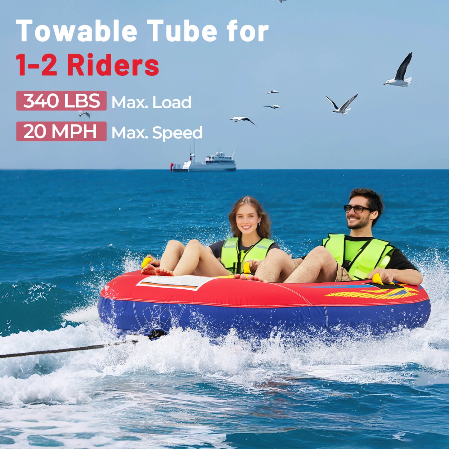 Bouée tractable pour bateau gonflable pour 1 ou 2&nbsp;personnes de Costway pour jeunes et adultes