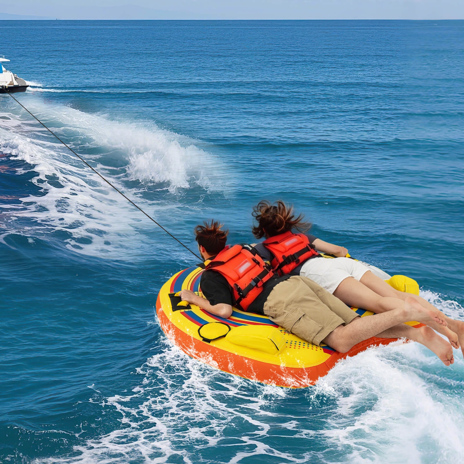 Costway Towable Tube for Boating 1 or 2 Person Inflatable Boat Tube for Youth & Adult Yellow