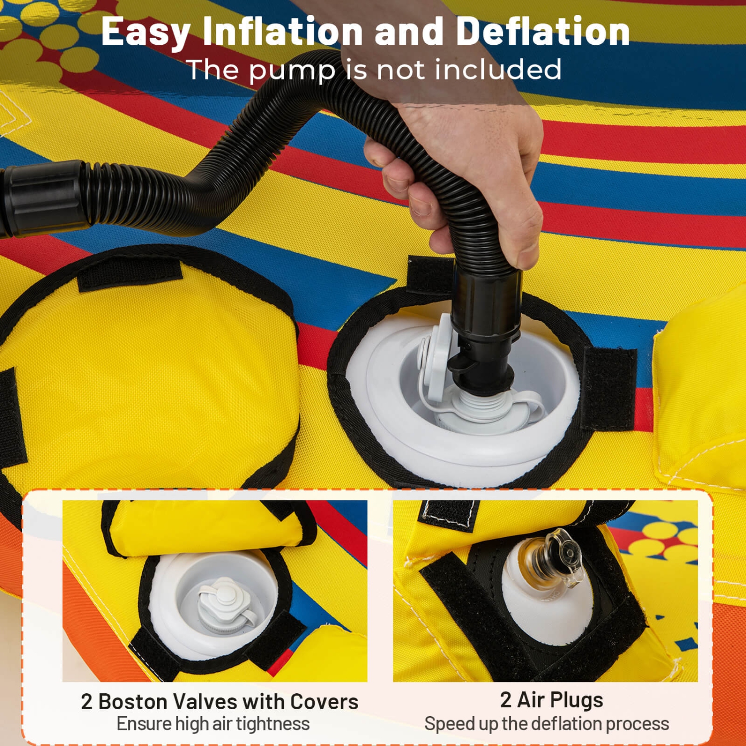 Costway Towable Tube for Boating 1 or 2 Person Inflatable Boat Tube for Youth & Adult Yellow