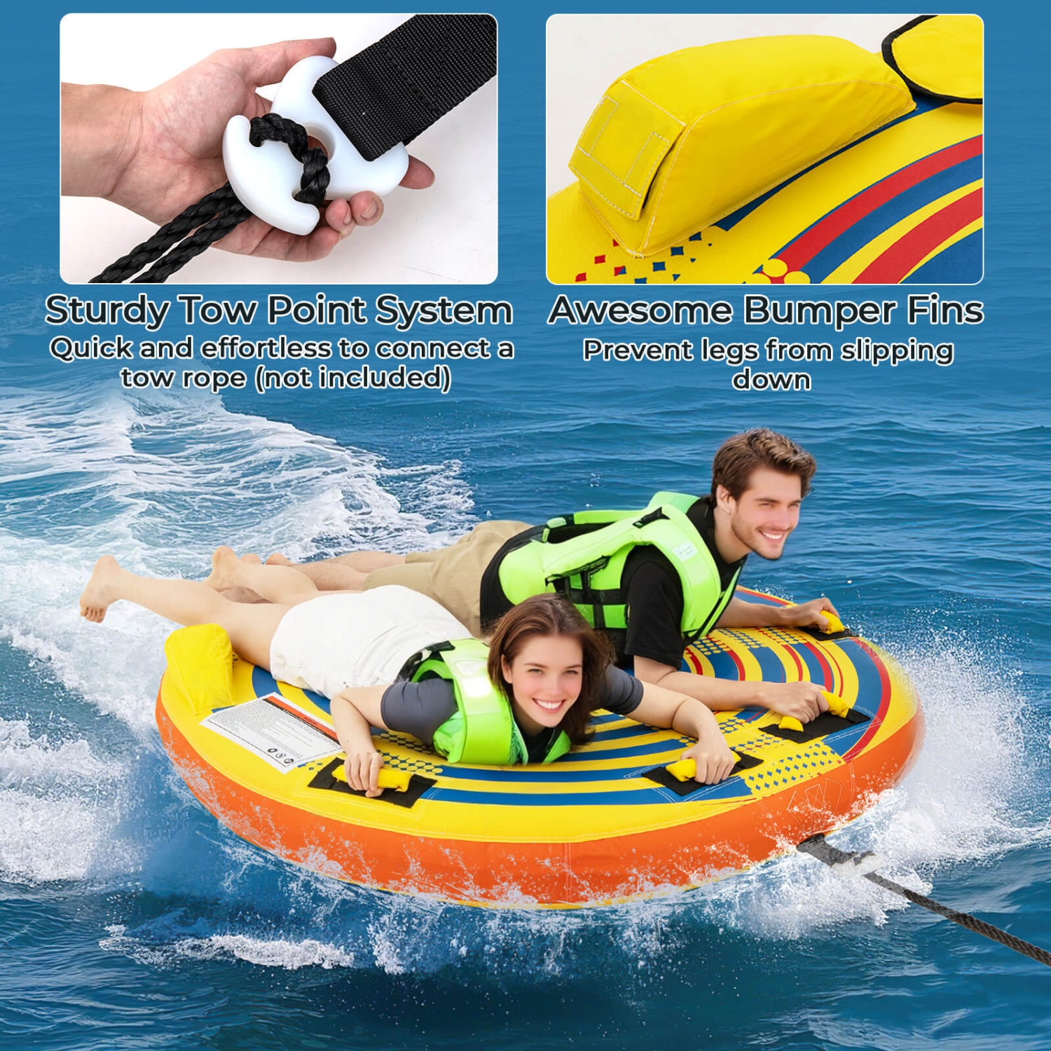 Costway Towable Tube for Boating 1 or 2 Person Inflatable Boat Tube for Youth & Adult Yellow