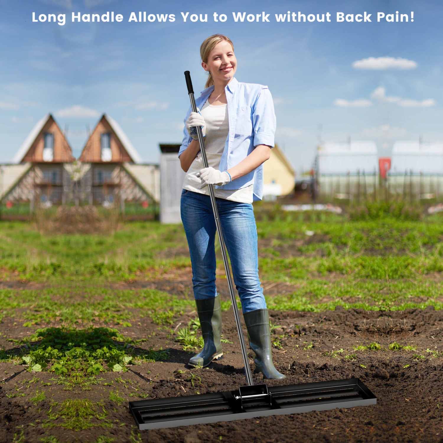 Râteau de nivellement robuste de 42 x 10&nbsp;po de Costway pour jardin/vert pelouse/noir/argenté