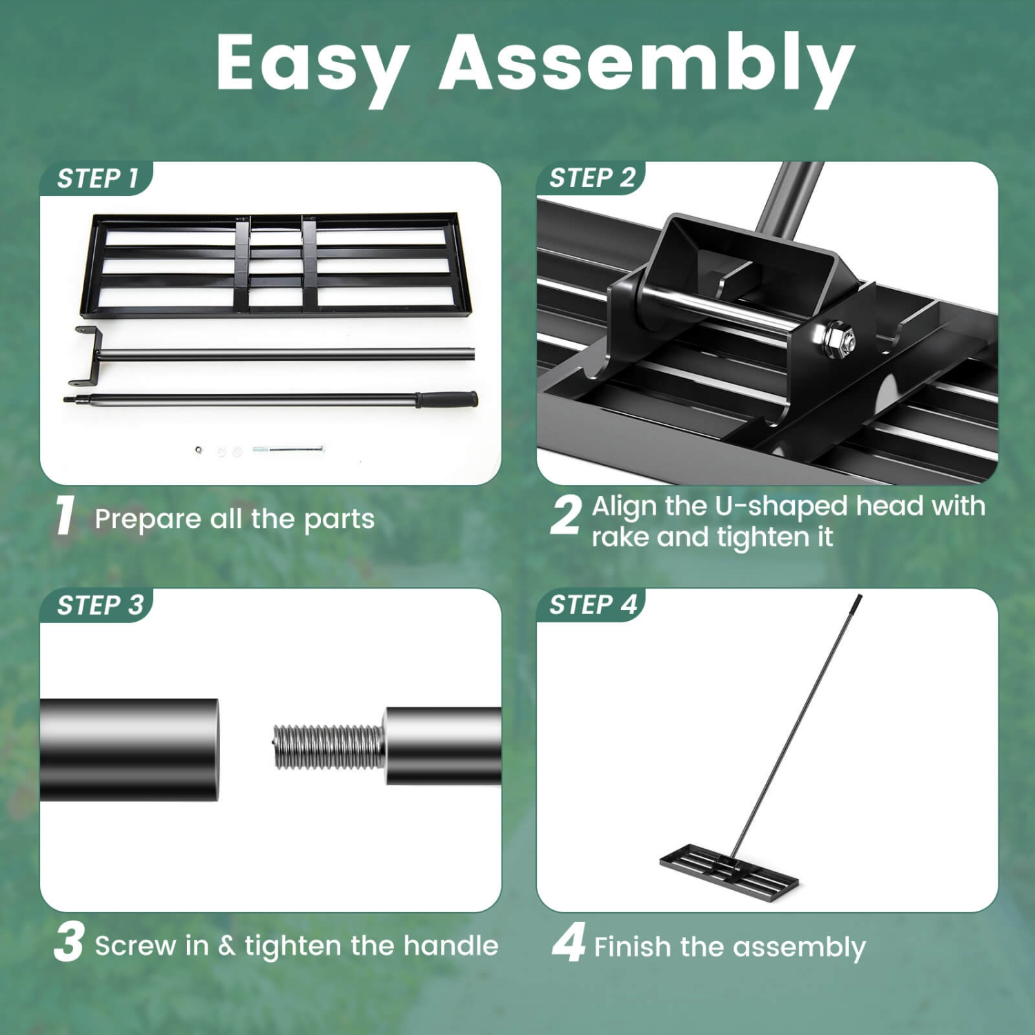 Râteau de nivellement robuste de 30 x 10&nbsp;po de Costway pour jardin/vert pelouse/noir/argenté