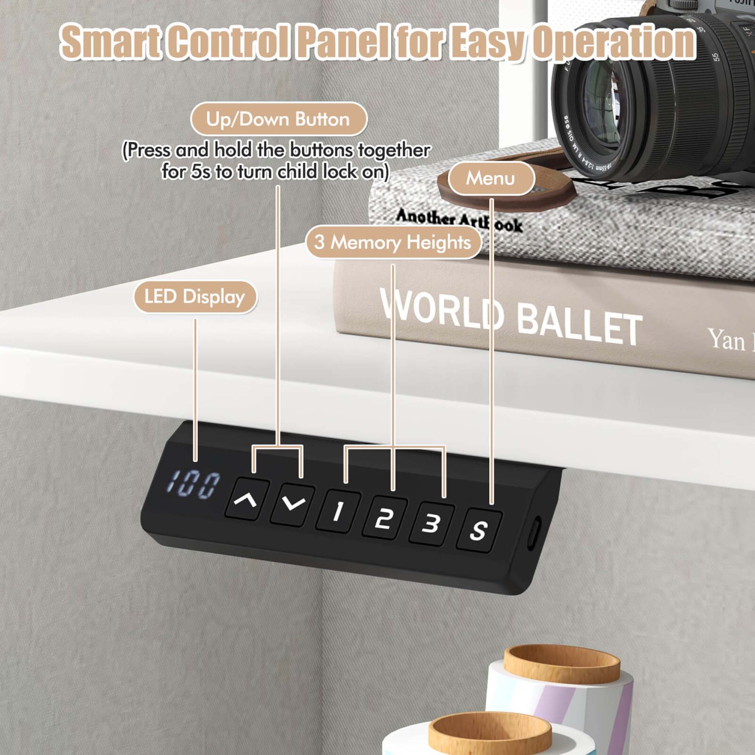 Costway 63" x 24" Electric Standing Desk with 2 Drawers Monitor Stand Storage Shelf Brown/Black/White