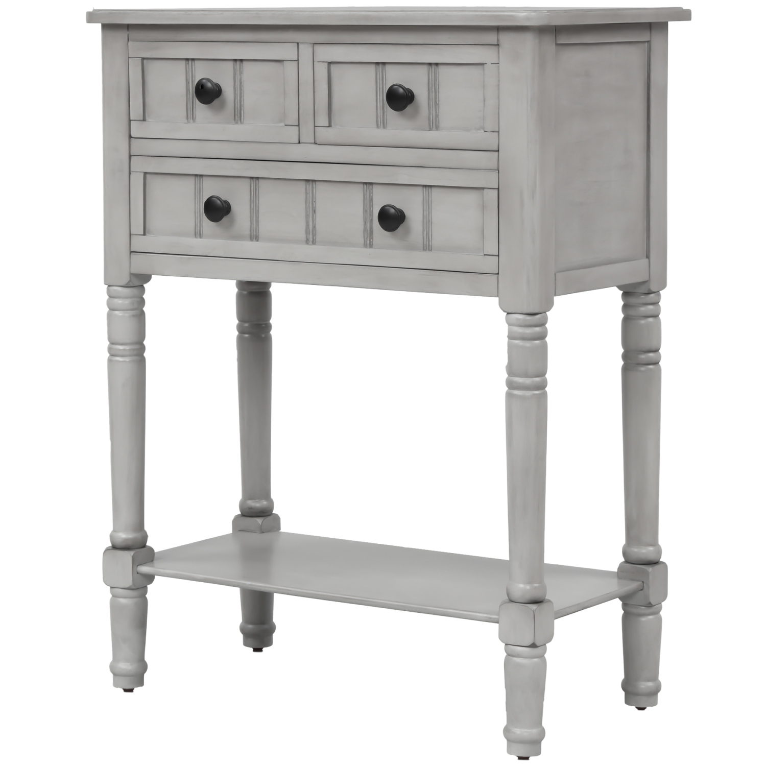 Kepooman Narrow Console Table with Three Storage Drawers and Bottom Shelf for Entryway and Living Room - Gray