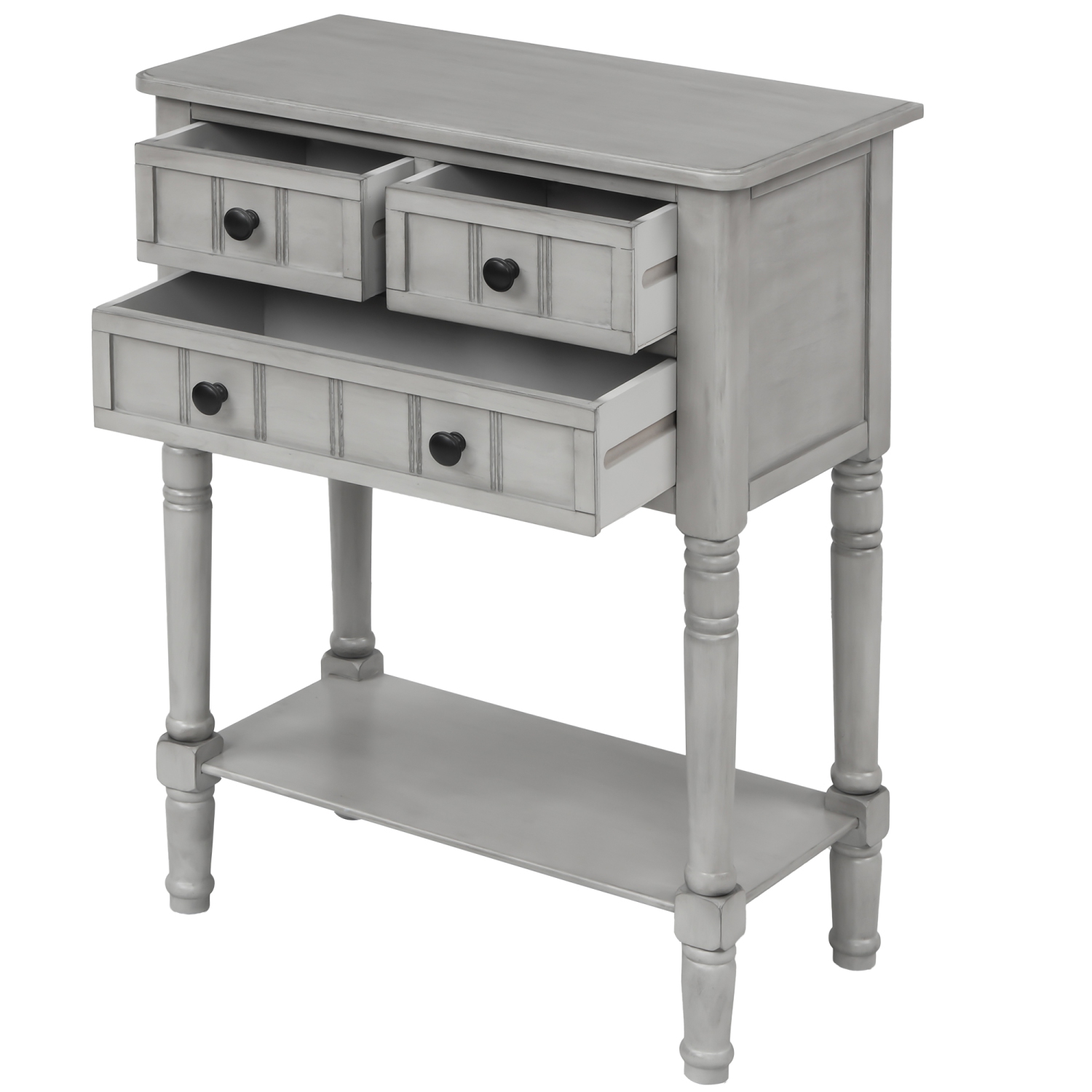 Kepooman Narrow Console Table with Three Storage Drawers and Bottom Shelf for Entryway and Living Room - Gray