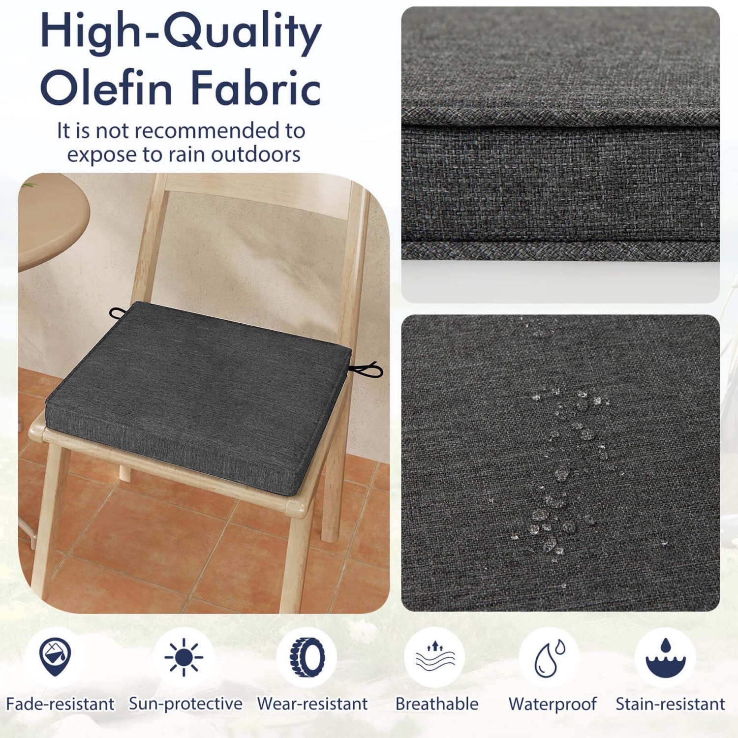 Costway Outdoor Chair Cushion Set of 2/4/6 Waterproof Fade-Resistant Olefin Seat Cushions Brown/Navy/Gray/Black