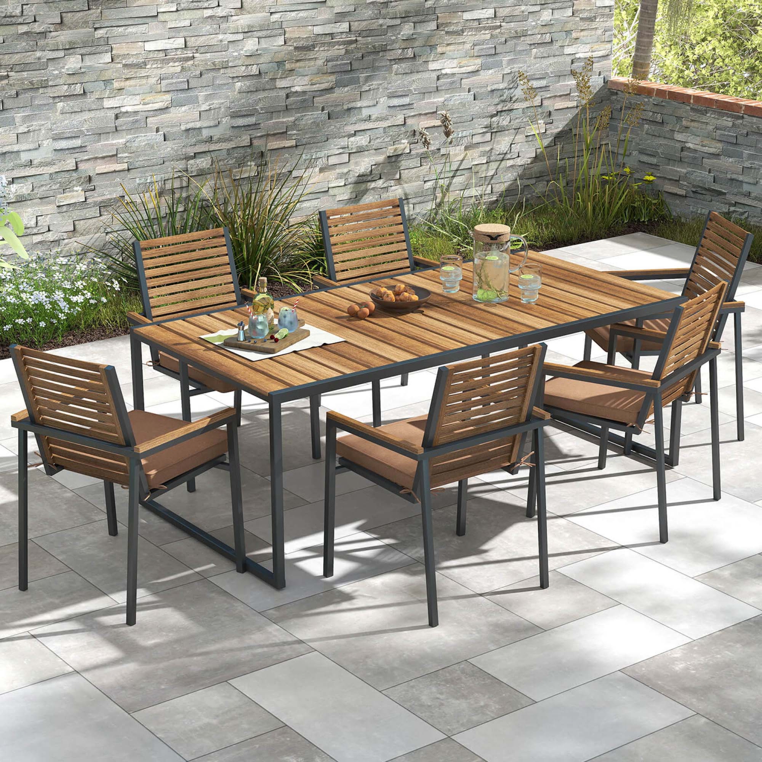 Costway Outdoor Chair Cushion Set of 2/4/6 Waterproof Fade-Resistant Olefin Seat Cushions Brown/Navy/Gray/Black