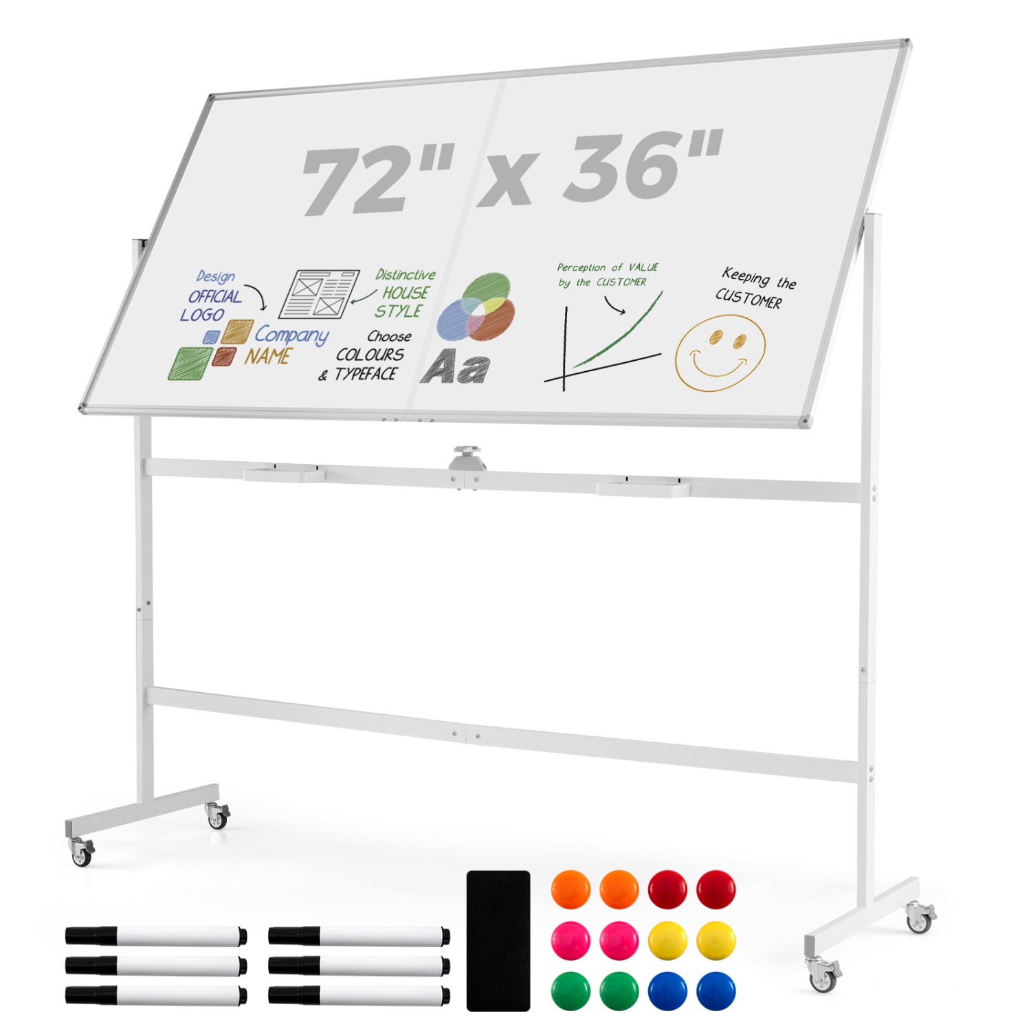 Costway 72" x 36" Double-Sided Magnetic Whiteboard with Stand and Aluminum Alloy Frame