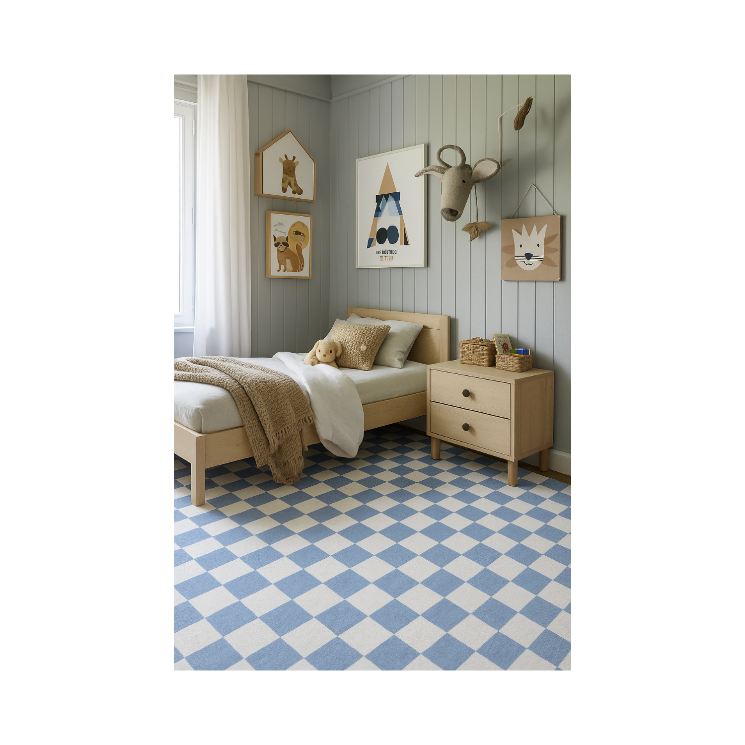 Rug Branch Jaque Modern Checkered Blue/White Kids Area Rug