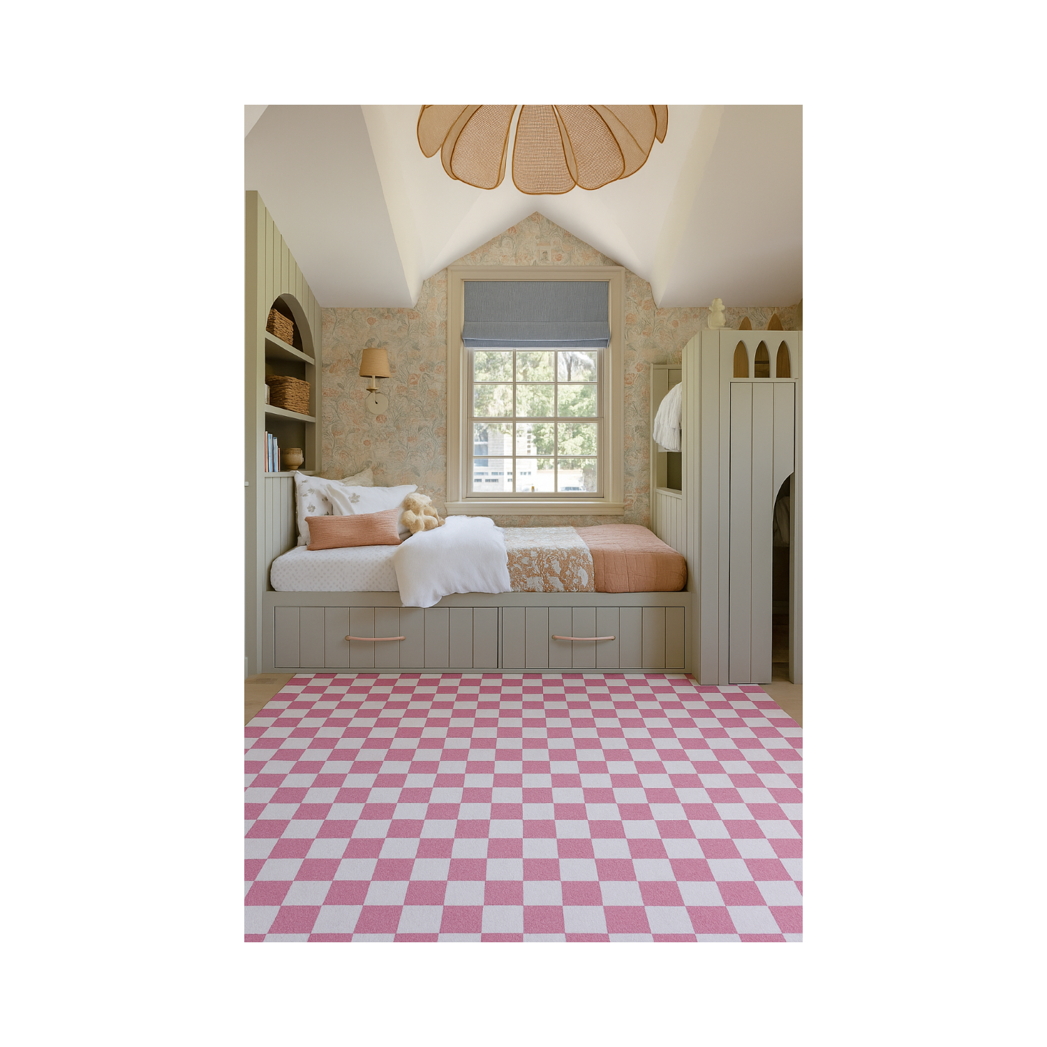 Tapis moderne à damiers rose/blanc Branch Jaque de West Hampton