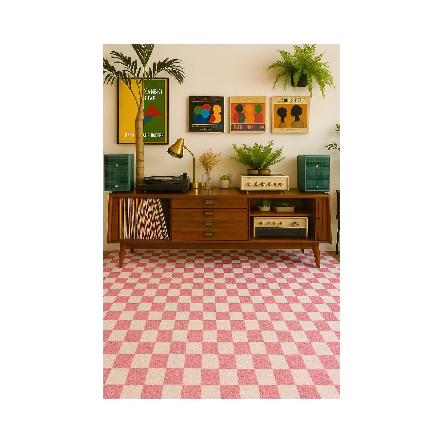 Tapis moderne à damiers rose/blanc Branch Jaque de West Hampton