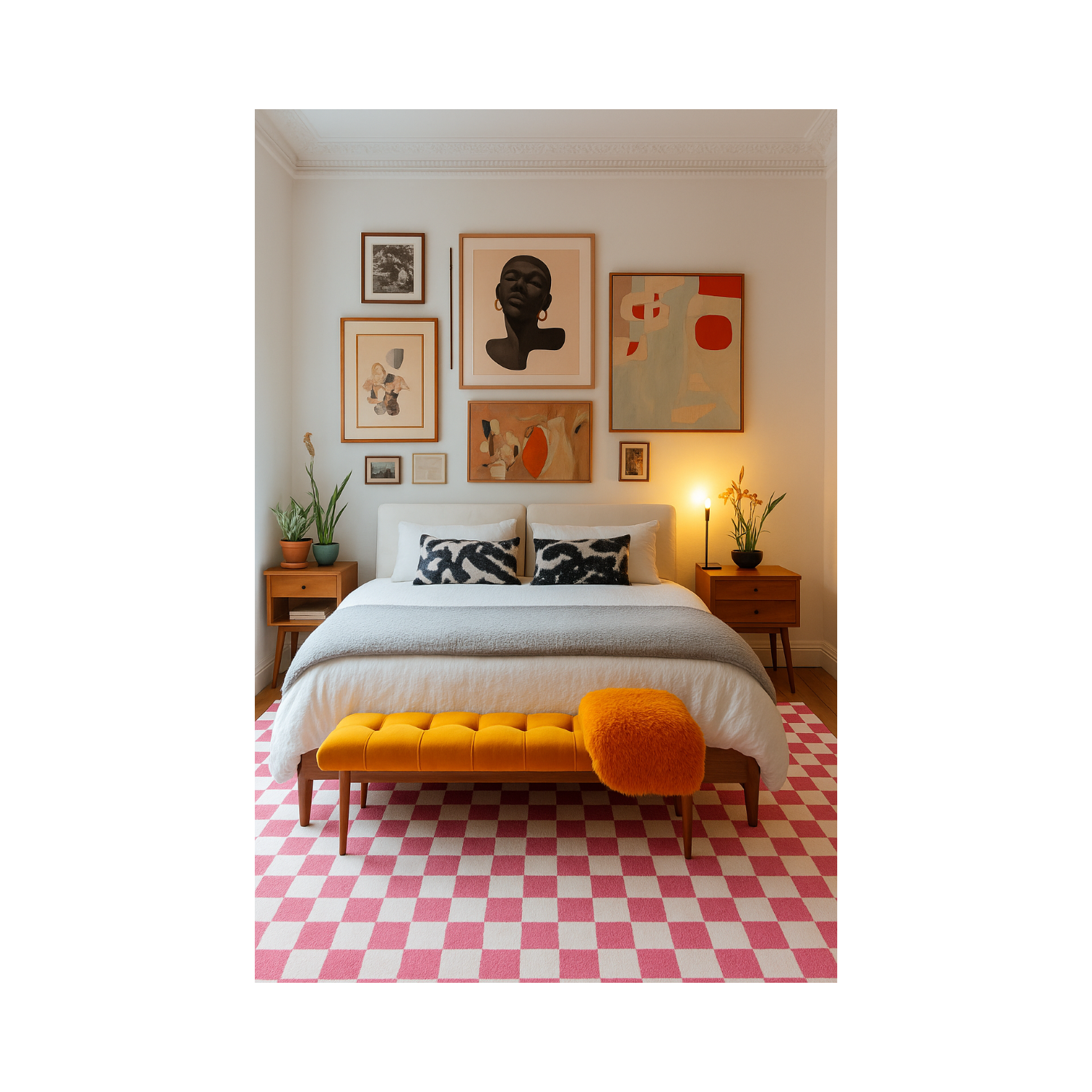 Tapis moderne à damiers rose/blanc Branch Jaque de West Hampton