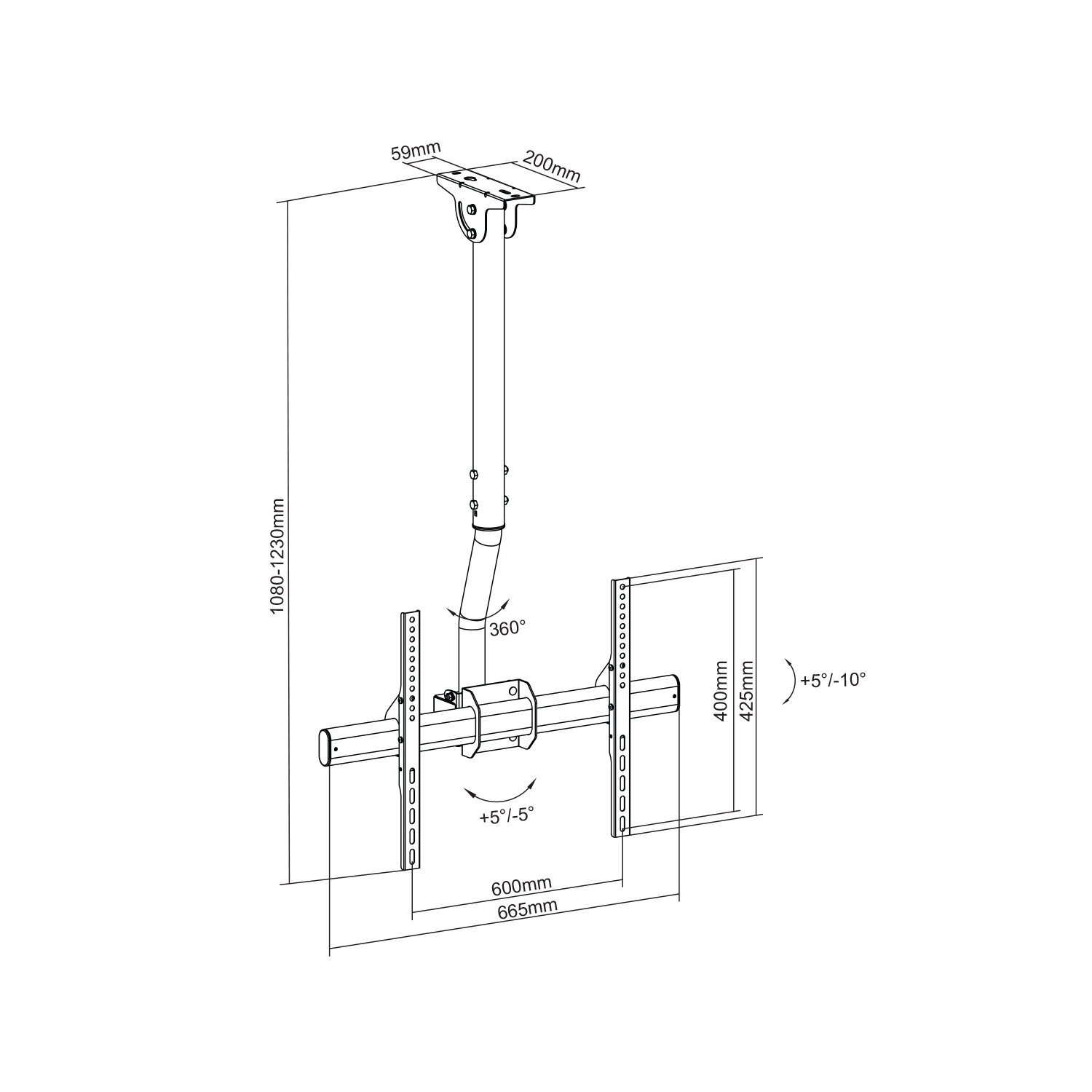 Boost Industries UCM-3280 Height Adjustable 180° Rotating TV Ceiling Mount for 32" to 80" TVs
