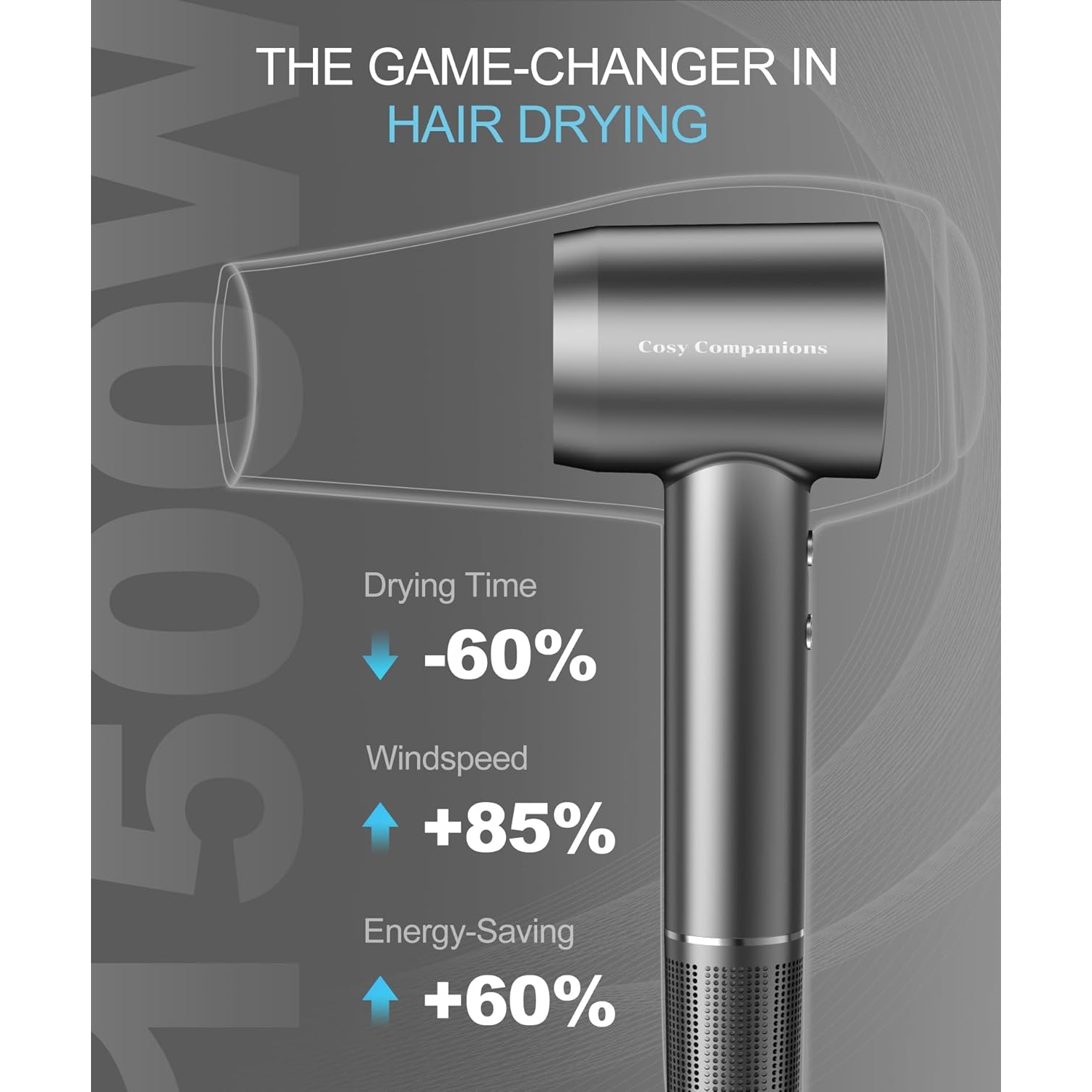 Sécheuse ionique négative Cosy Companions avec moteur sans balais haute vitesse 150000&nbsp;tr/min pour un séchage rapide