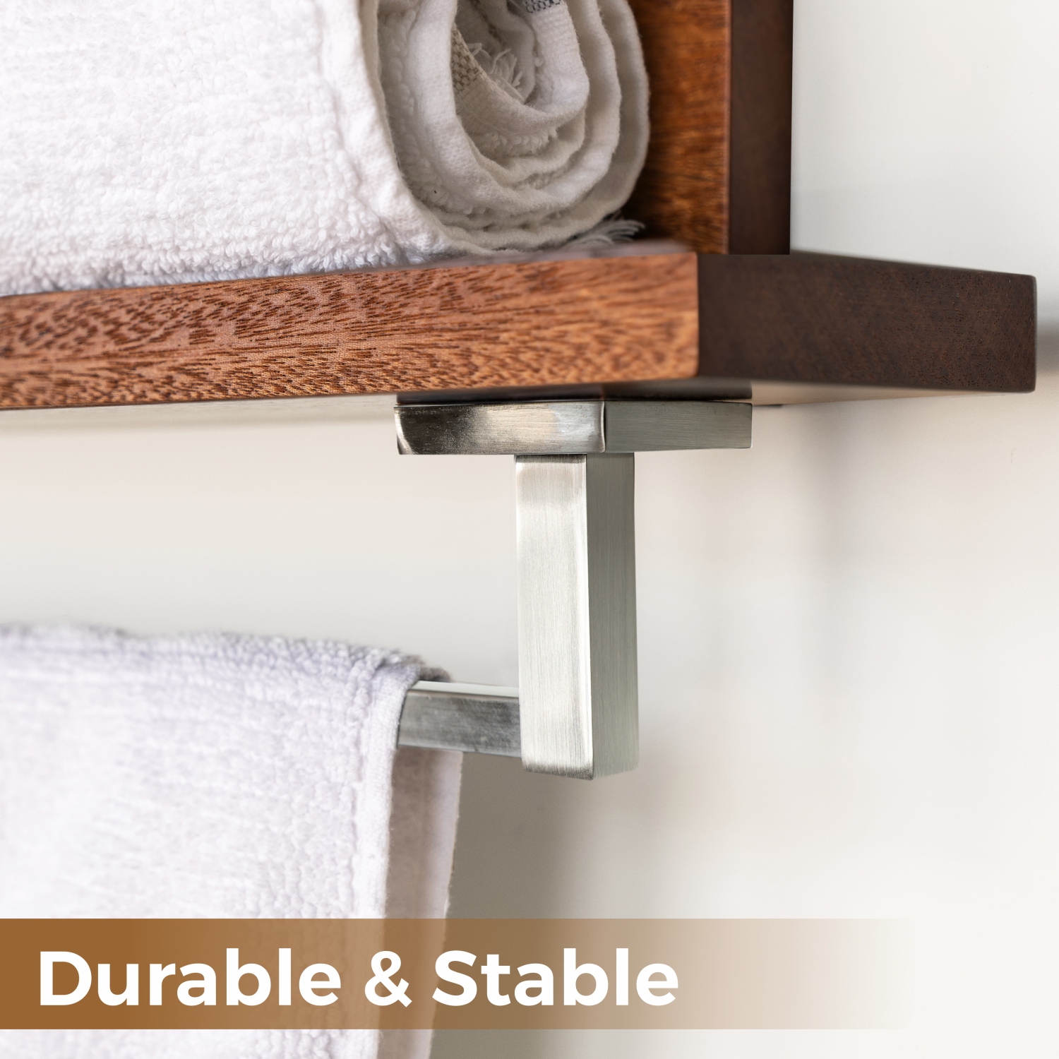 Straga Handmade 23" Mahogany 3-Tier Shelf w/18" Towel Bar - Solid Wood Floating Organizer for Bathroom, Kitchen, Bedroom - Made in Canada 03