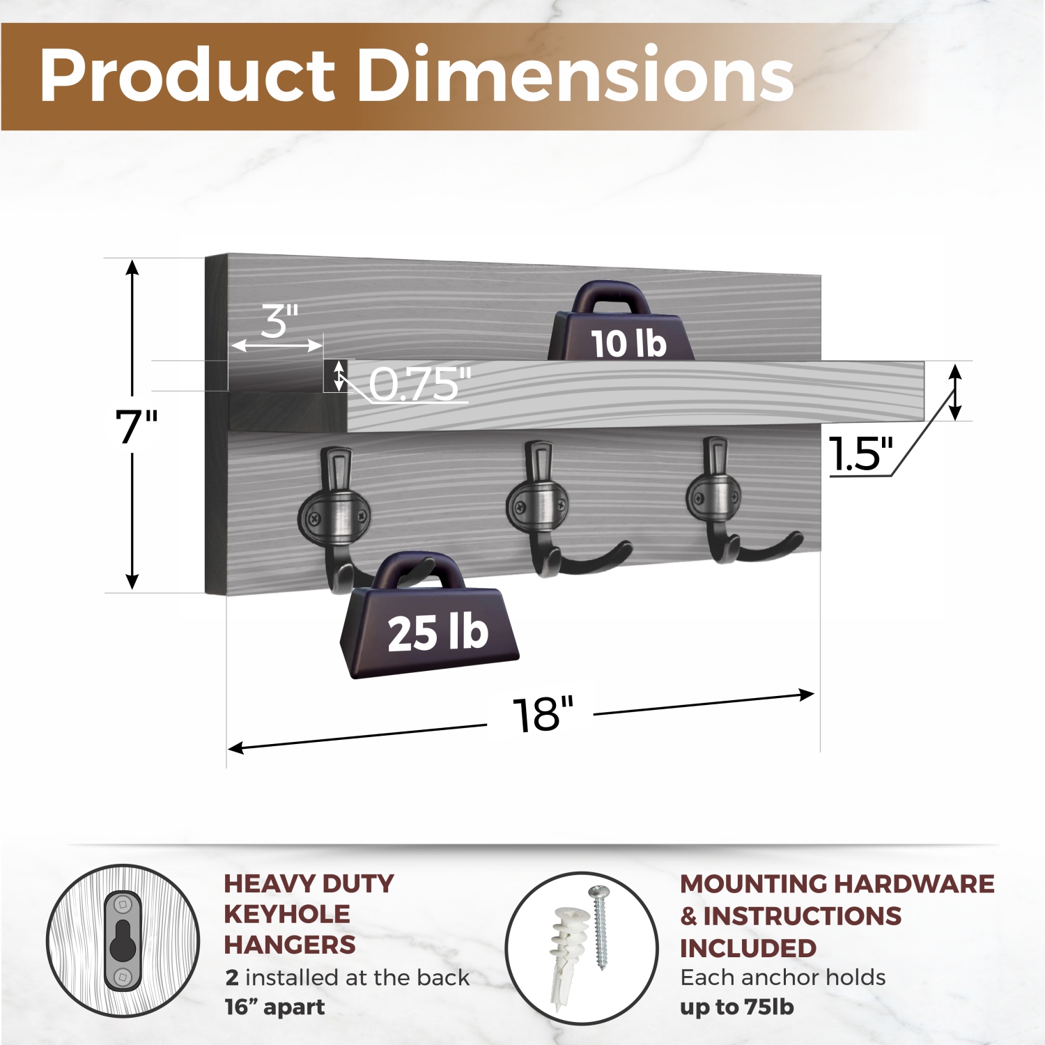 Straga 18" Mahogany Entryway Organizer w/3 Hooks & Shelf - Wall-Mounted for Coats, Keys, Bags - Mudroom, Hallway - Made in Canada 10