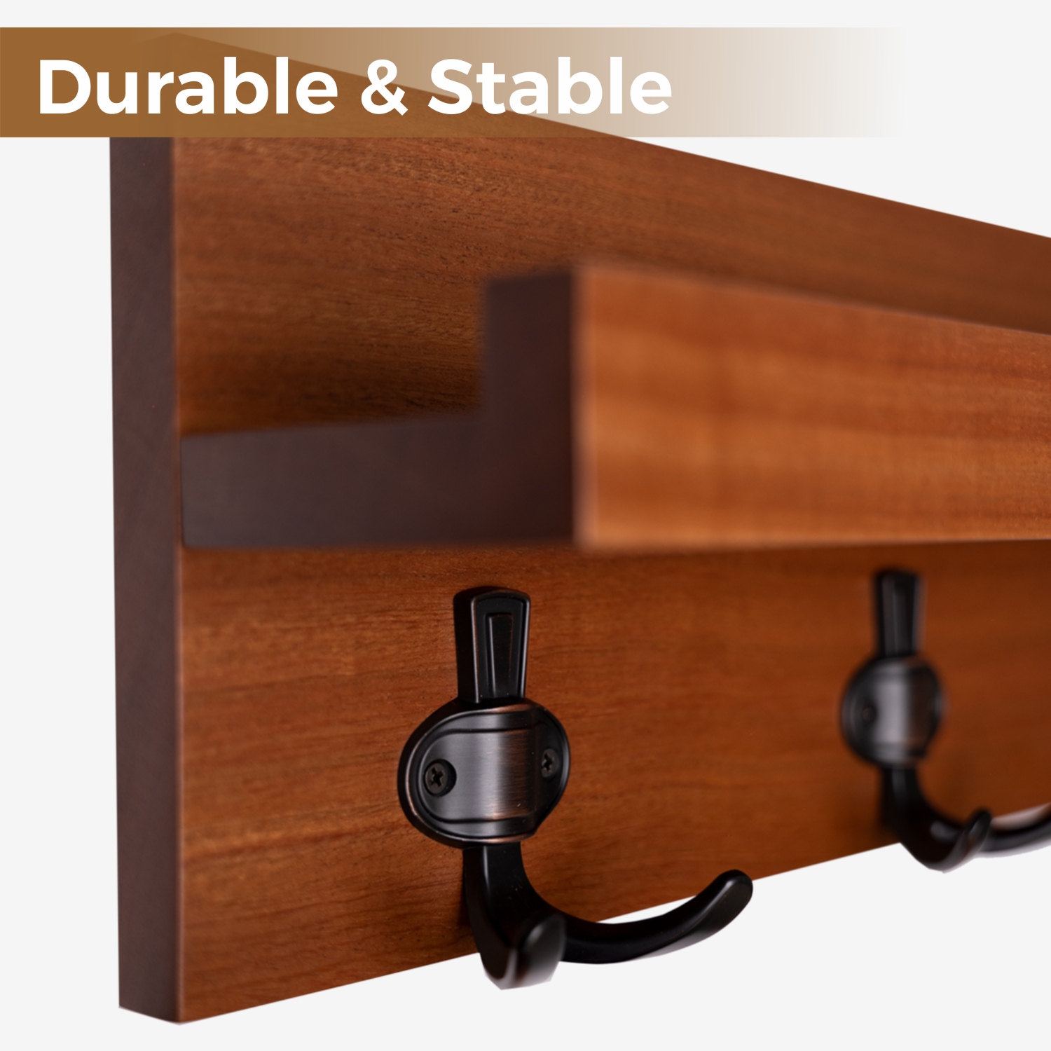 Straga 18" Mahogany Entryway Organizer w/3 Hooks & Shelf - Wall-Mounted for Coats, Keys, Bags - Mudroom, Hallway - Made in Canada 10