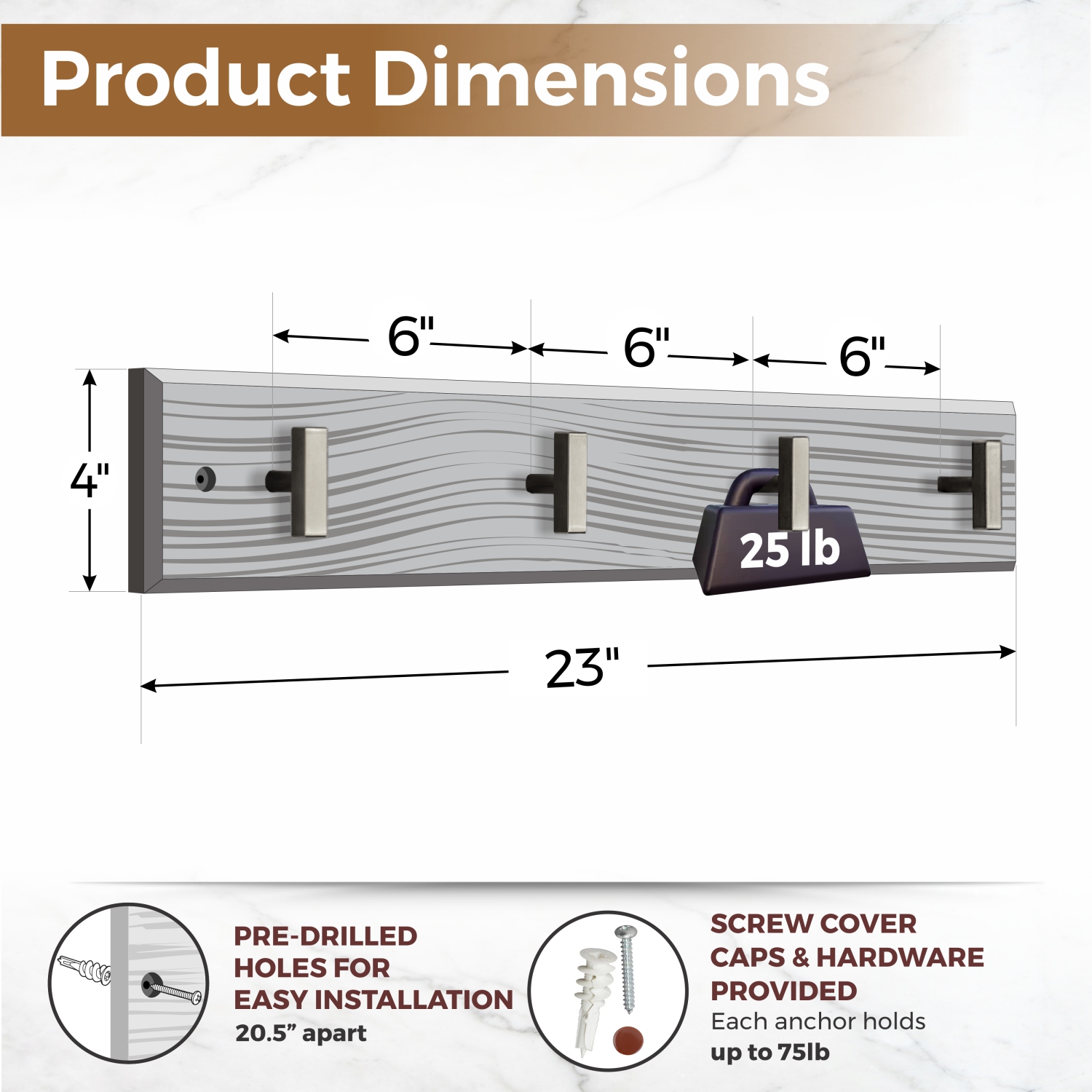 Straga Premium 23" Walnut Coat Rack w/4 Heavy-Duty Hooks - Luxury Entryway Organizer - 100 lb Capacity - Made in Canada 12