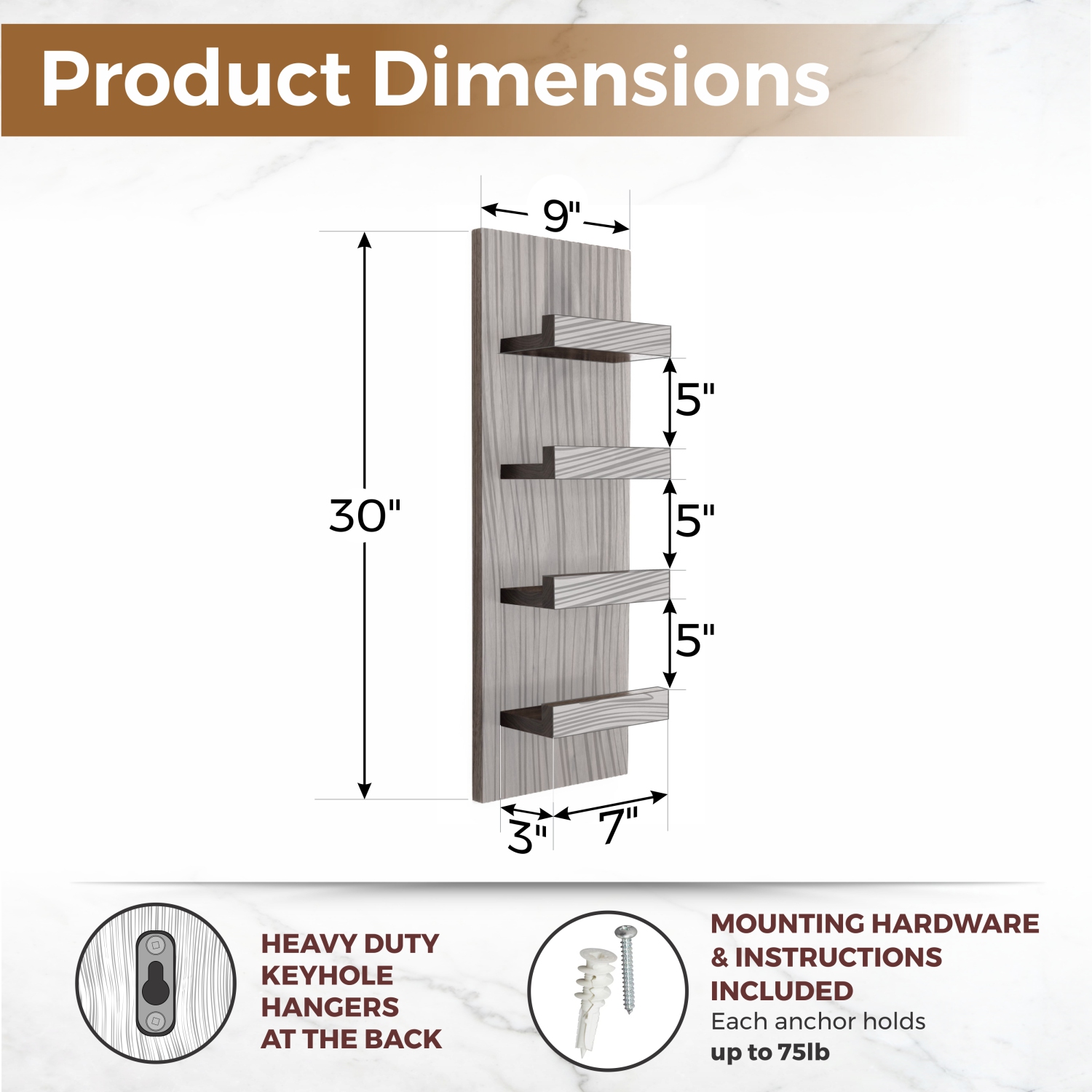 Straga Solid Walnut Wine Rack - Wall Mounted Rustic Shelf for 6 Bottles - Modern Home Decor - Made in Canada 13
