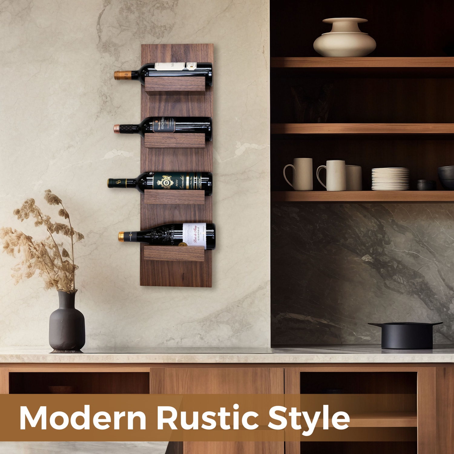 Straga Solid Walnut Wine Rack - Wall Mounted Rustic Shelf for 6 Bottles - Modern Home Decor - Made in Canada 13