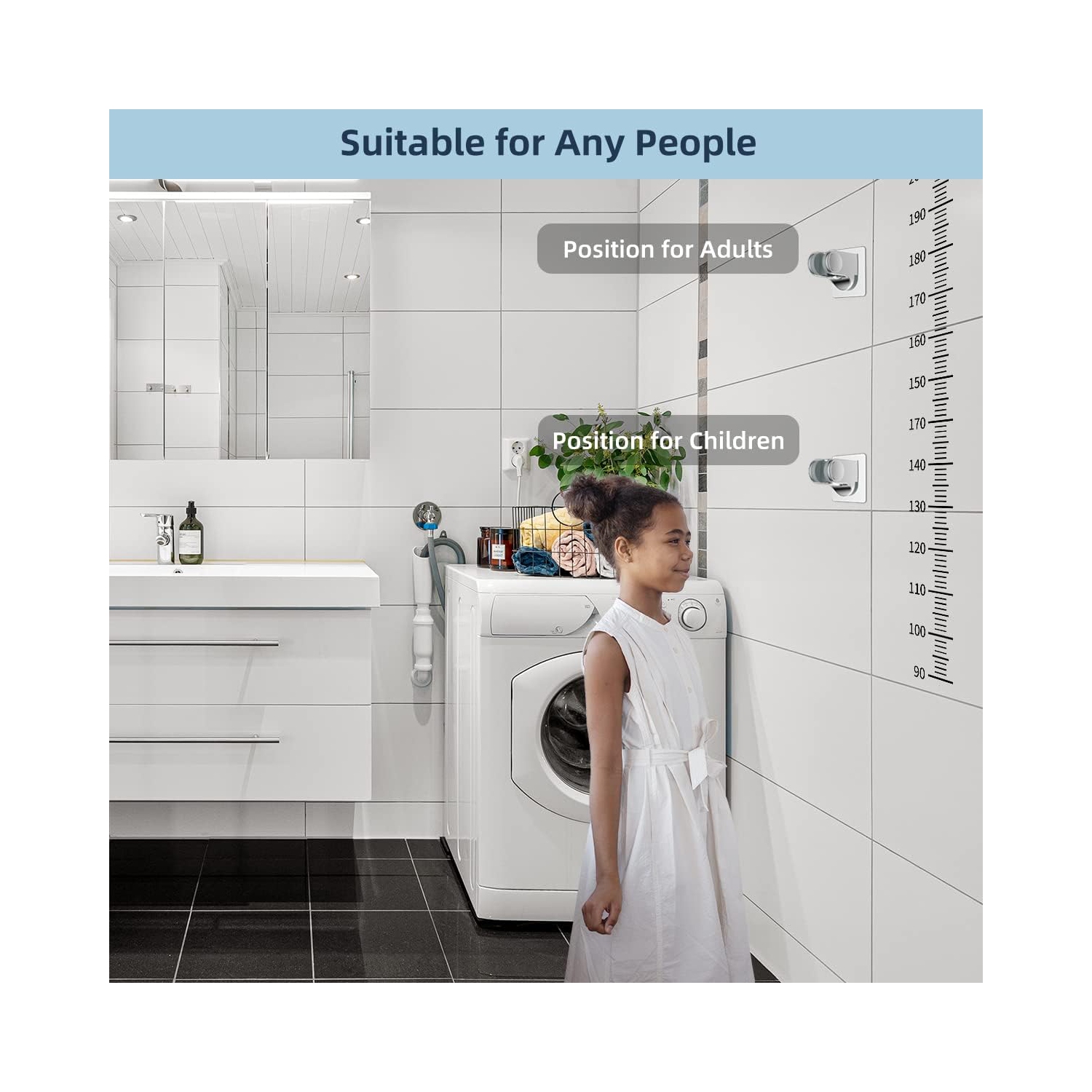 All Metal Shower Head, 12'' High Pressure Rainfall Shower Head, Showerhead Combo/Handheld Shower Wand, 12'' Adjustable Curved Shower Extension Arm,