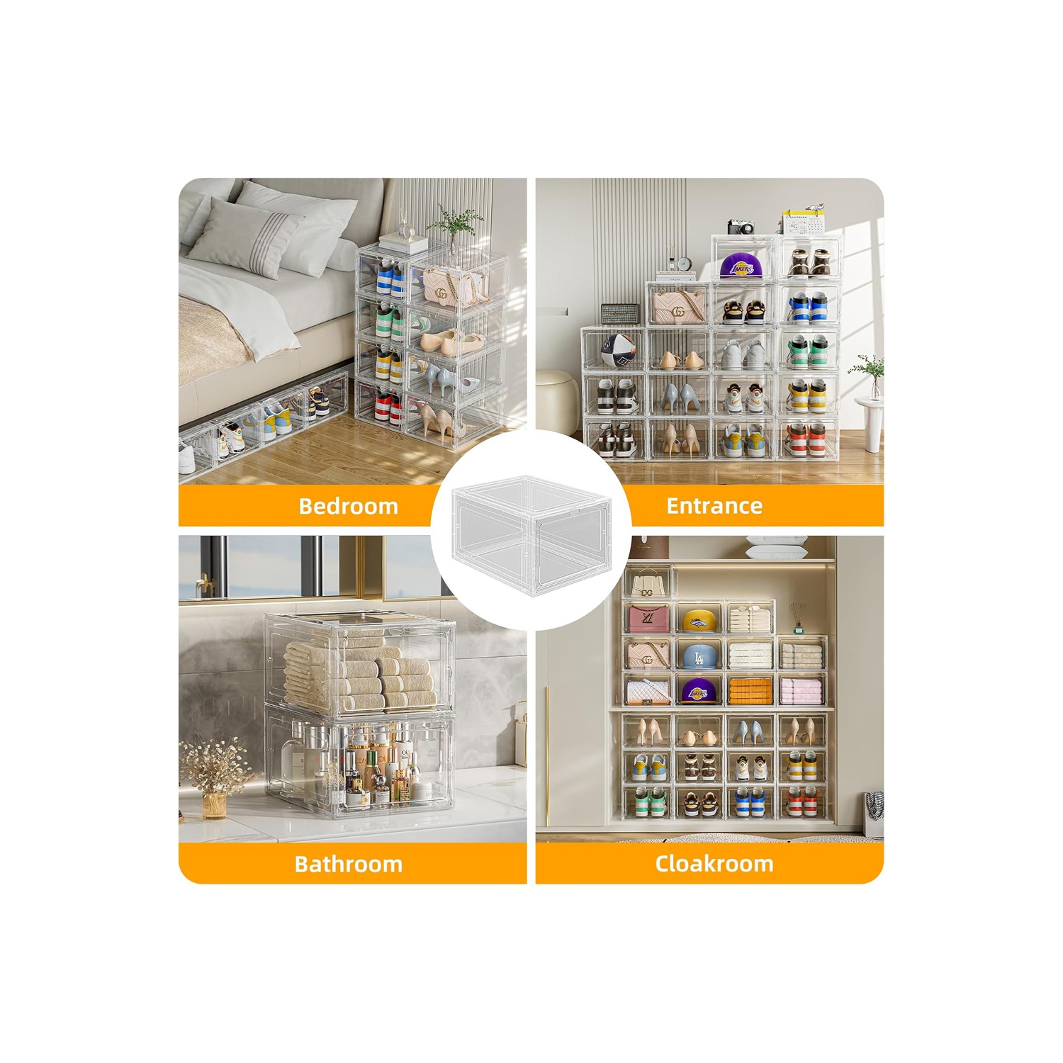 Boîte à chaussures empilable d'AxGear – Présentoir transparent et pliable, super transparent, boîte de 1