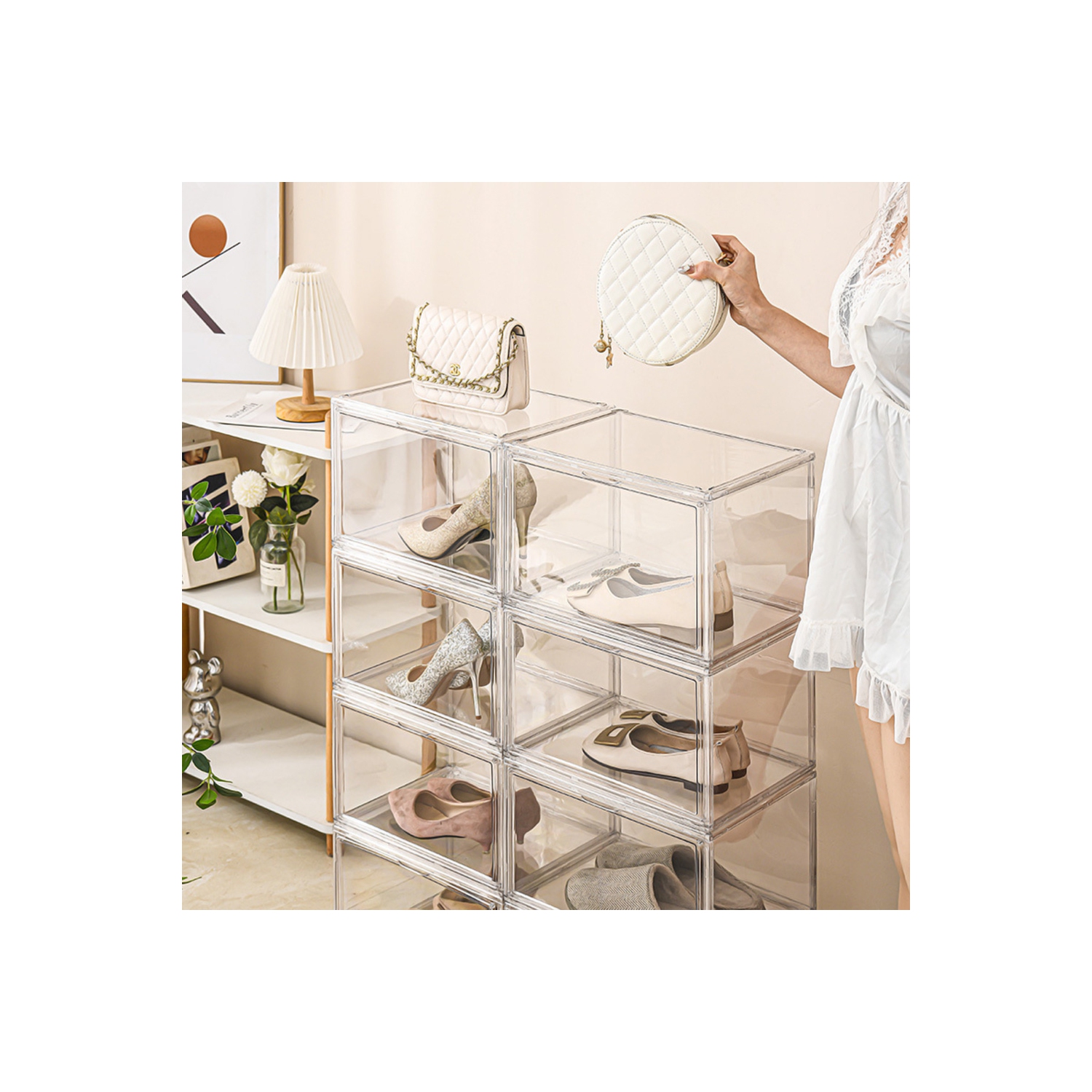 Boîte à chaussures empilable d'AxGear – Présentoir transparent et pliable, super transparent, boîte de 1